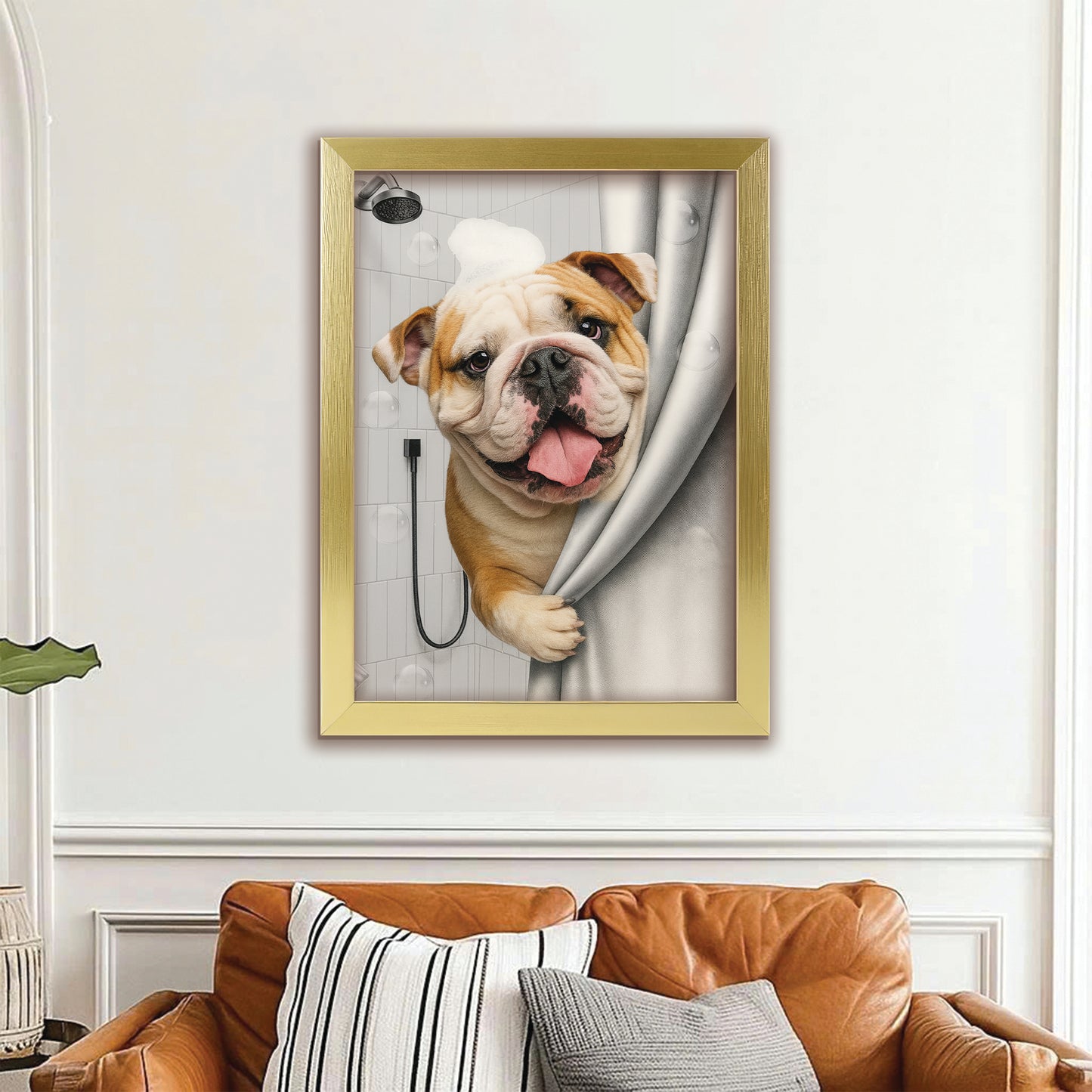 Custom Dog Photo Dog In Bathroom Canvas Framed Wall Art Gift For Dog Lovers