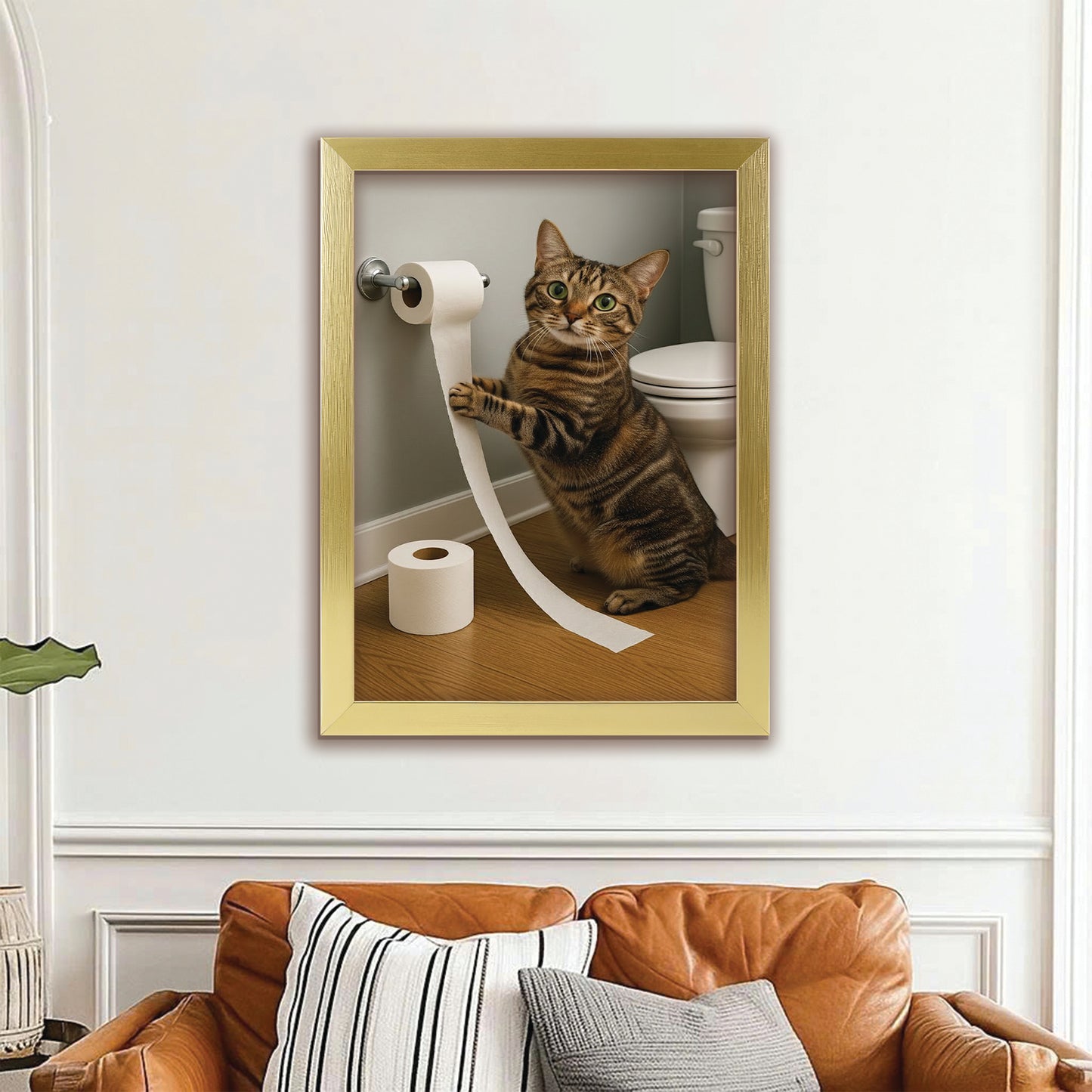 Custom Photo Cat Bathroom Style 18 Canvas Framed Wall Art Gift For Canvas Framed Wall Art