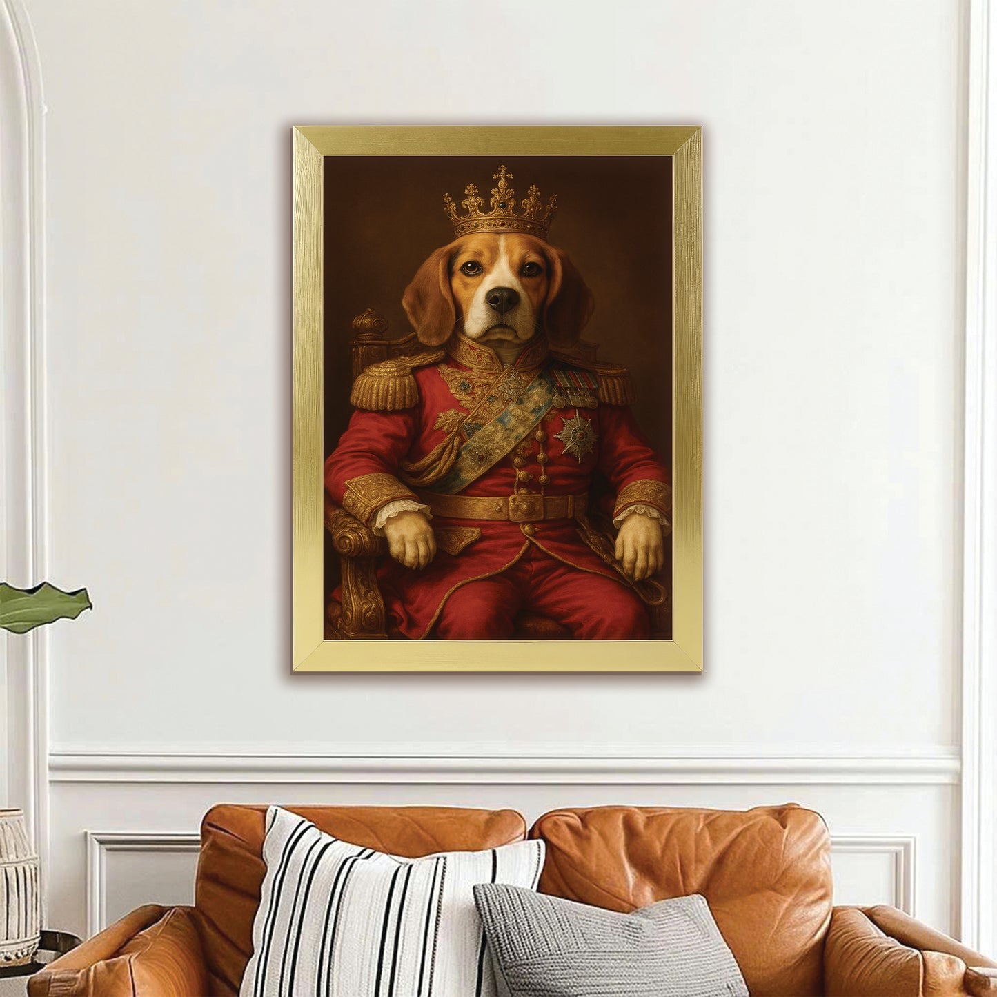 Custom Photo King Dog With Crown Royal Canvas Framed Wall Art Gift For Dog Lovers