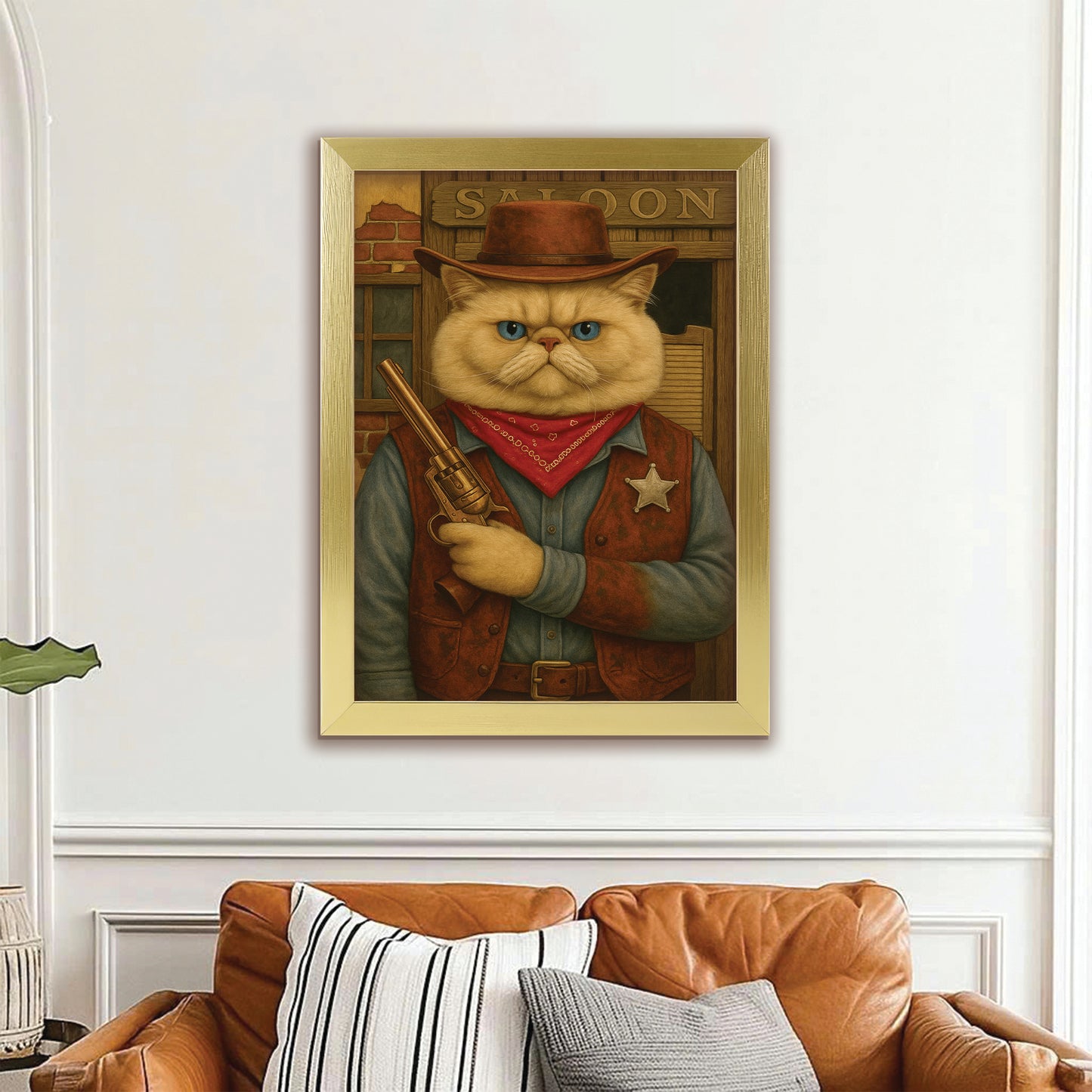 Custom Photo Cat Cowboy Canvas Framed Wall Art