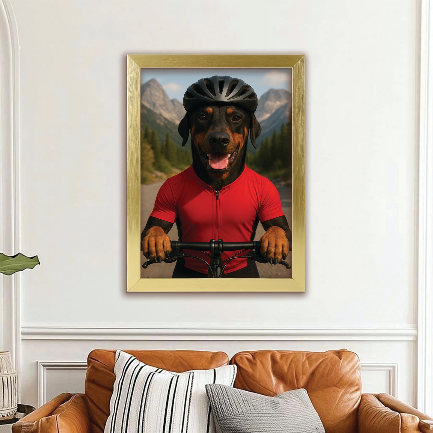 Custom Photo Cyclist Dart Bike Dog Canvas Framed Wall Art Gift For Dog Lovers