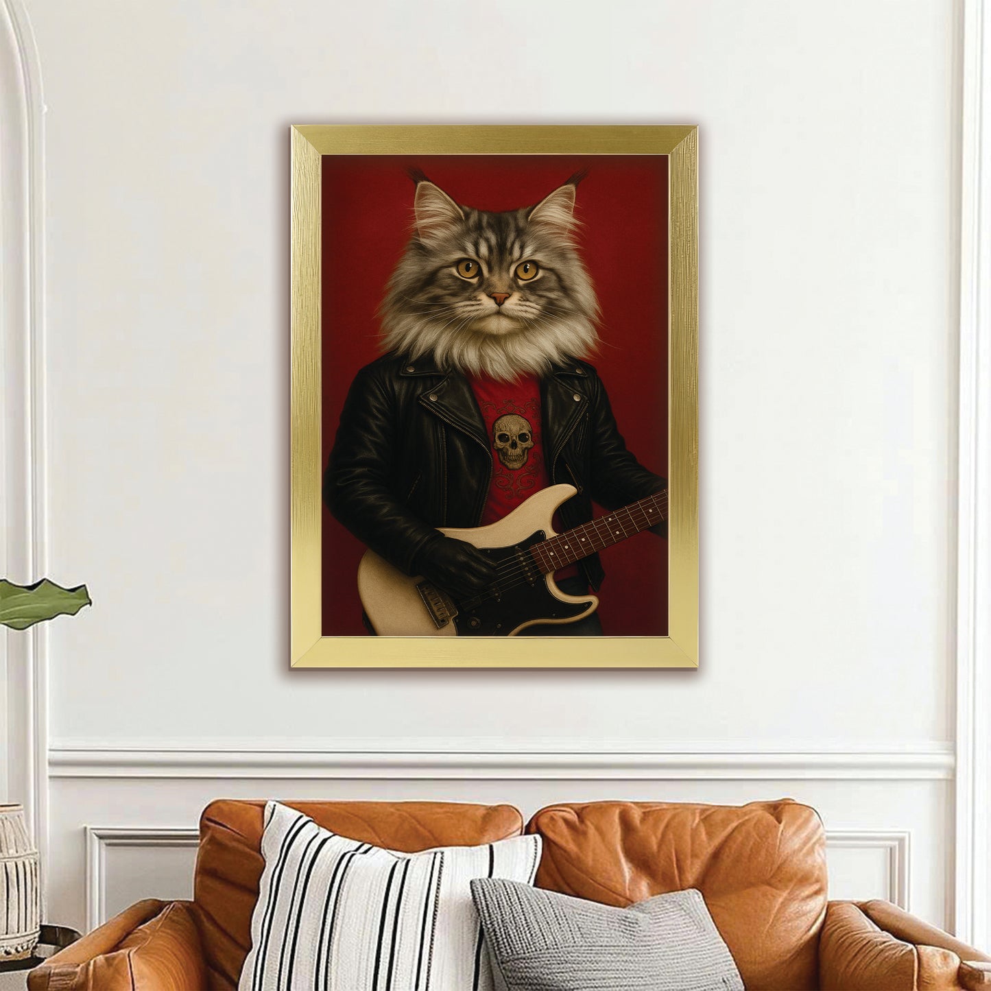 Custom Photo Guitarist Cat Canvas Framed Wall Art Gift For Cat