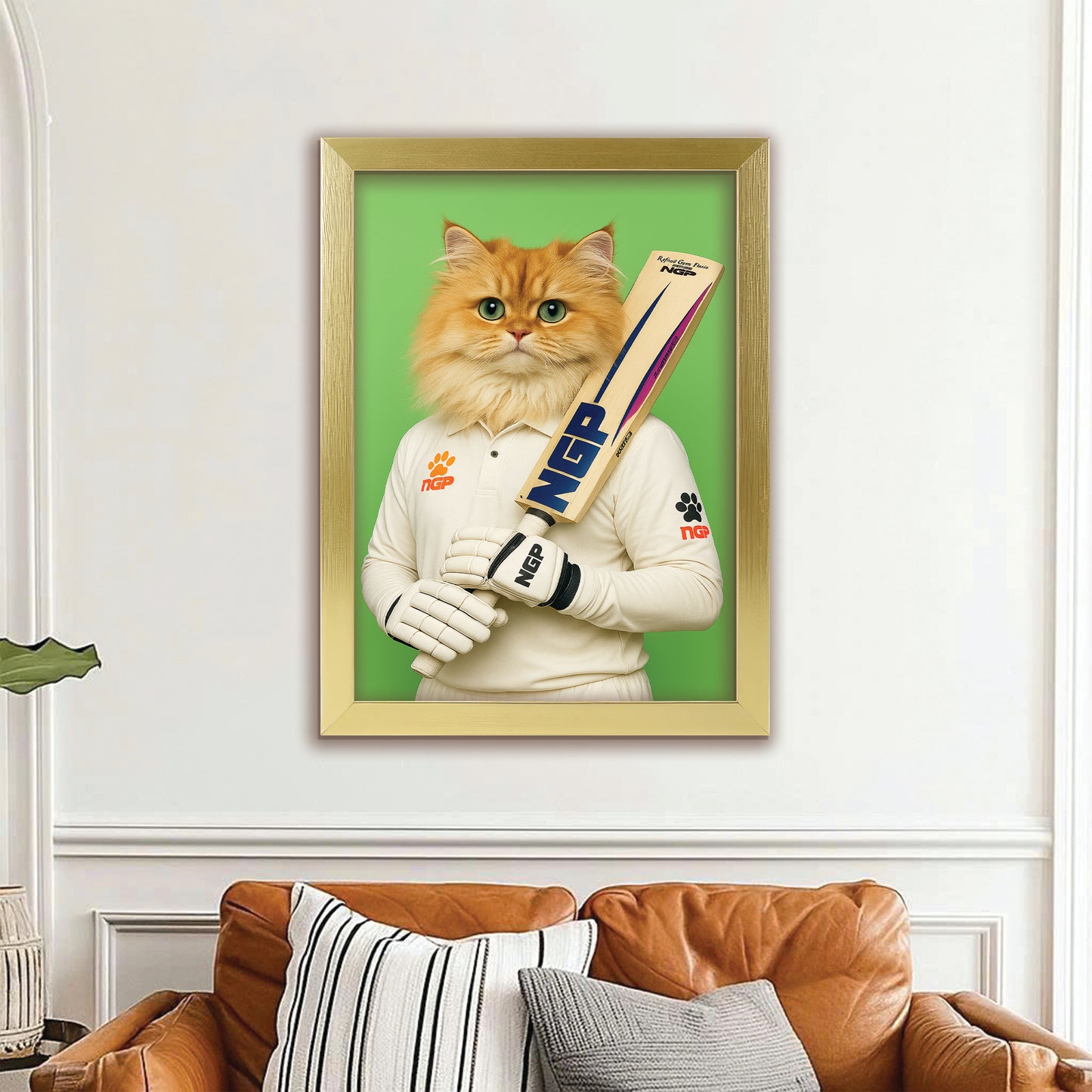 Custom Photo Cricketer Cat Canvas Framed Wall Art Gift For Cat Lovers