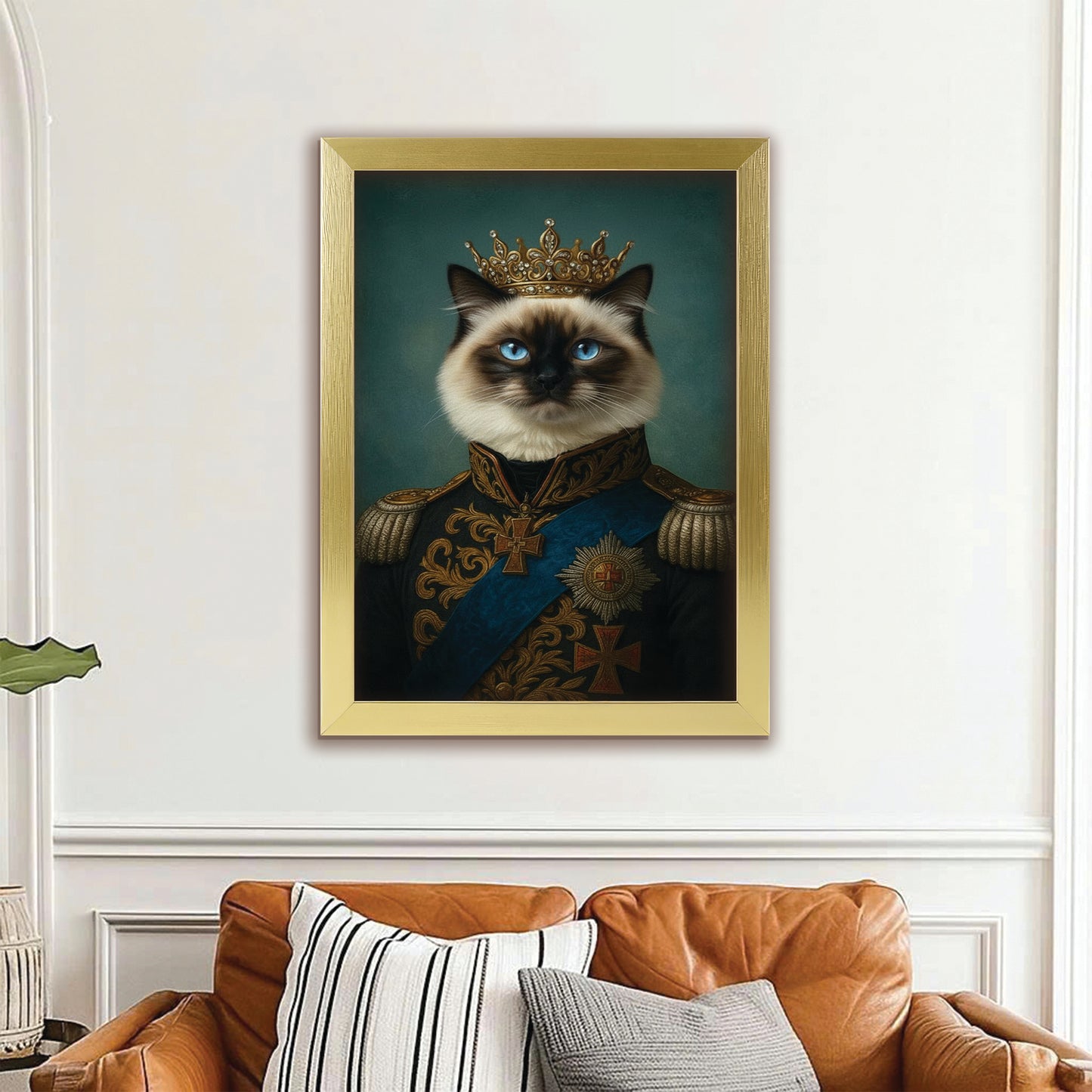 Custom Photo Royal Cat Canvas Framed Wall Art Gift For Cat Lovers