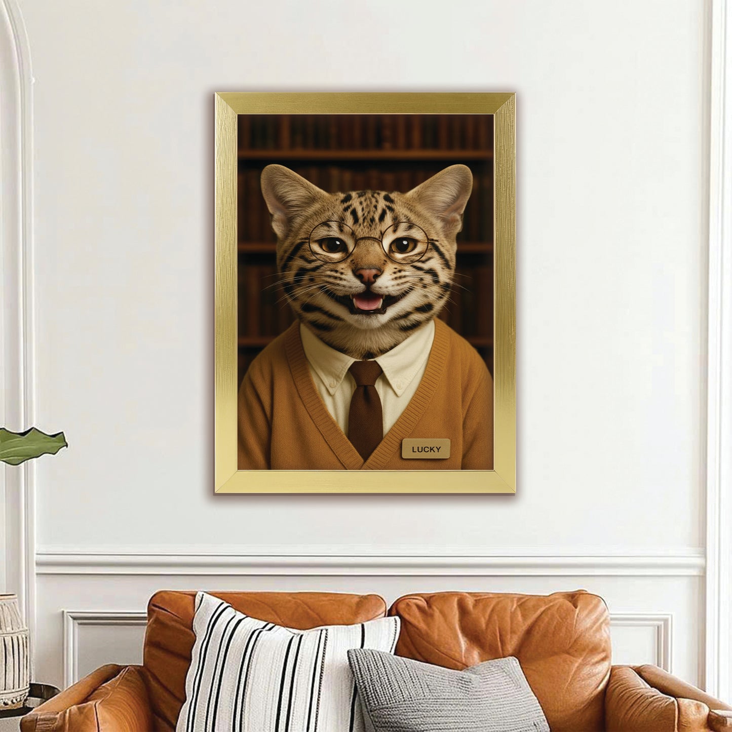 Custom Photo Librarian Book Lover Cat Canvas Framed Wall Art Gift For Cat Lovers