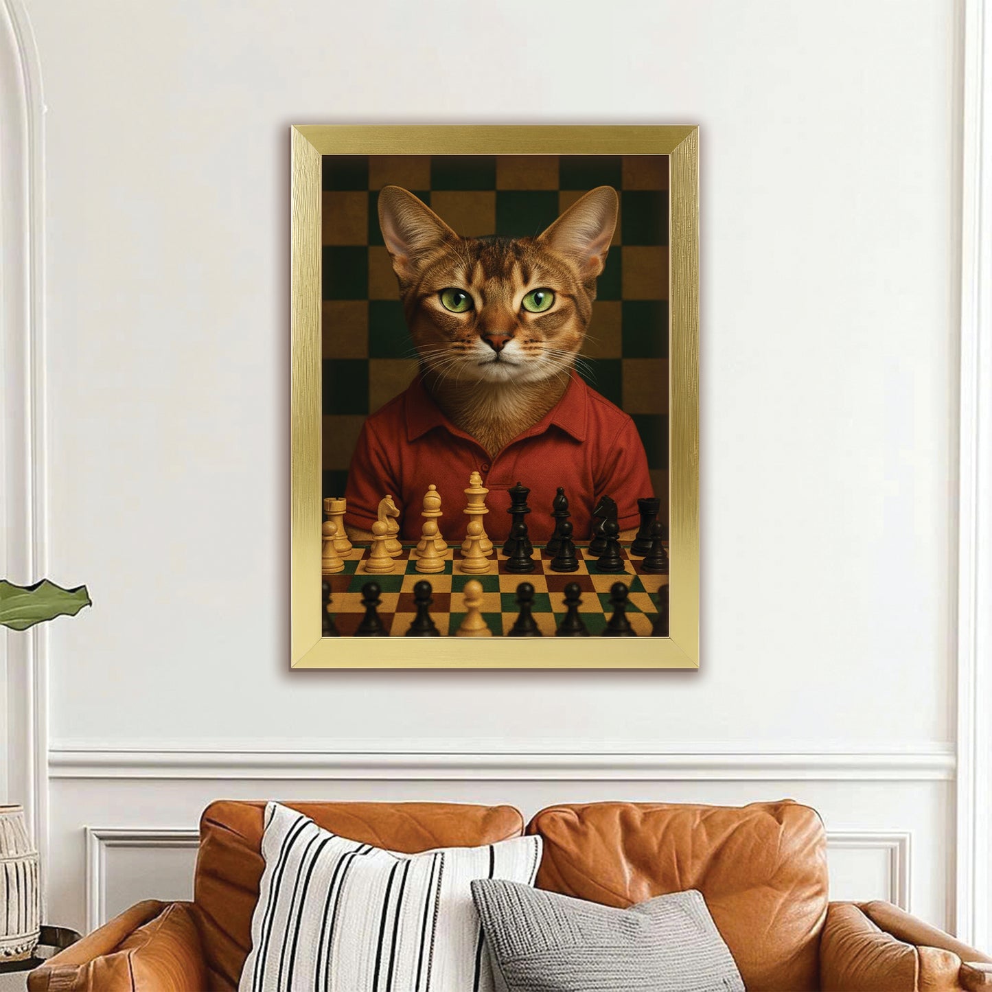 Custom Photo Chess Cat Canvas Framed Wall Art Gift For Cat Lovers