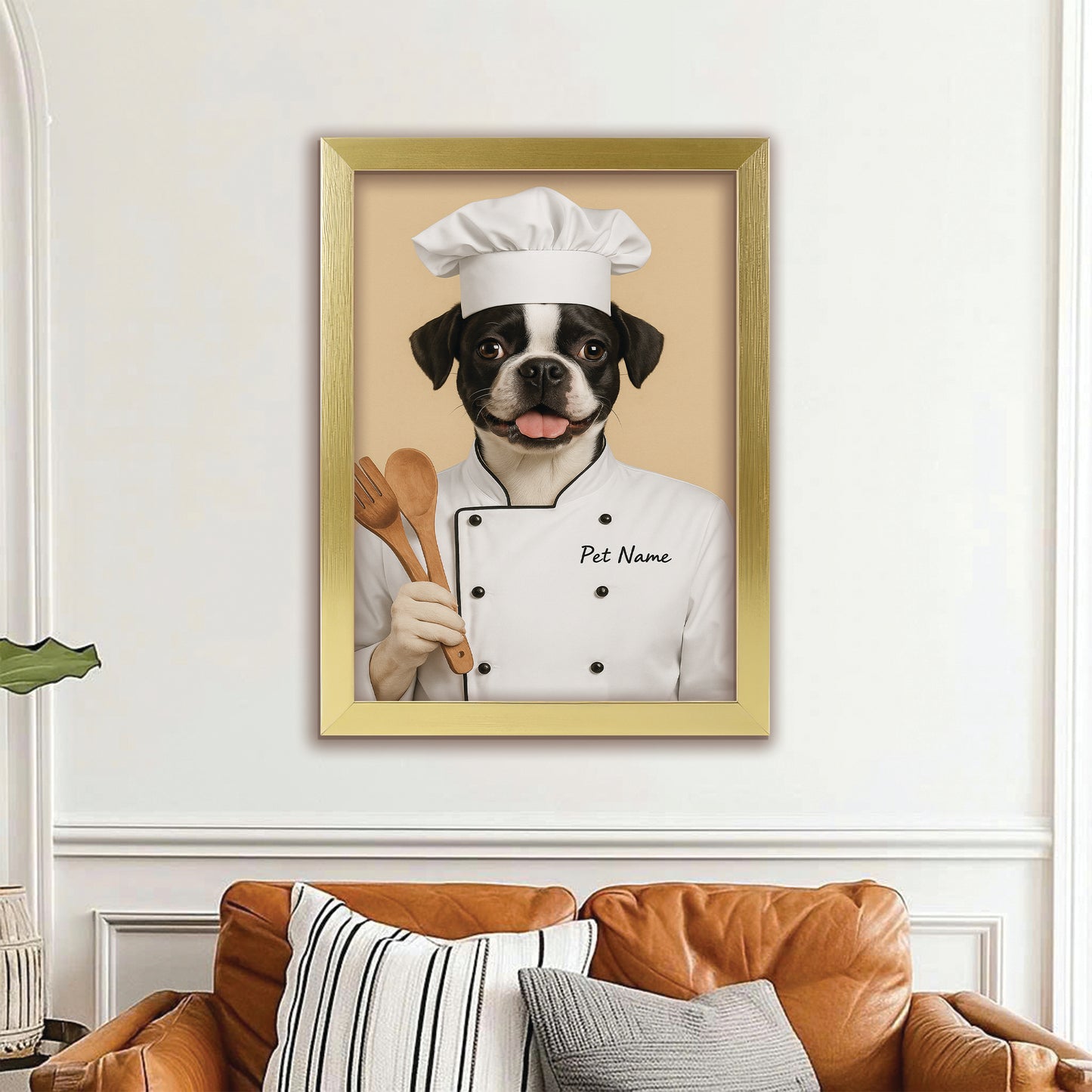 Custom Dog Chef Potrait Canvas Framed Wall Art Gift For Dog Lovers