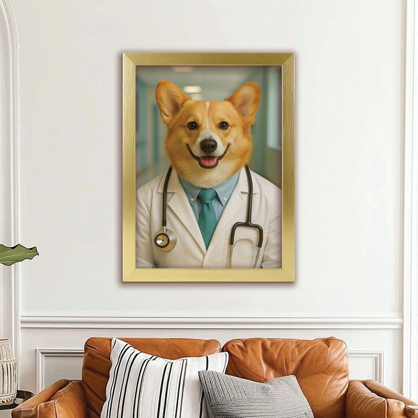 Custom Photo Doctor Dog Canvas Framed Wall Art Gift For Dog Lovers