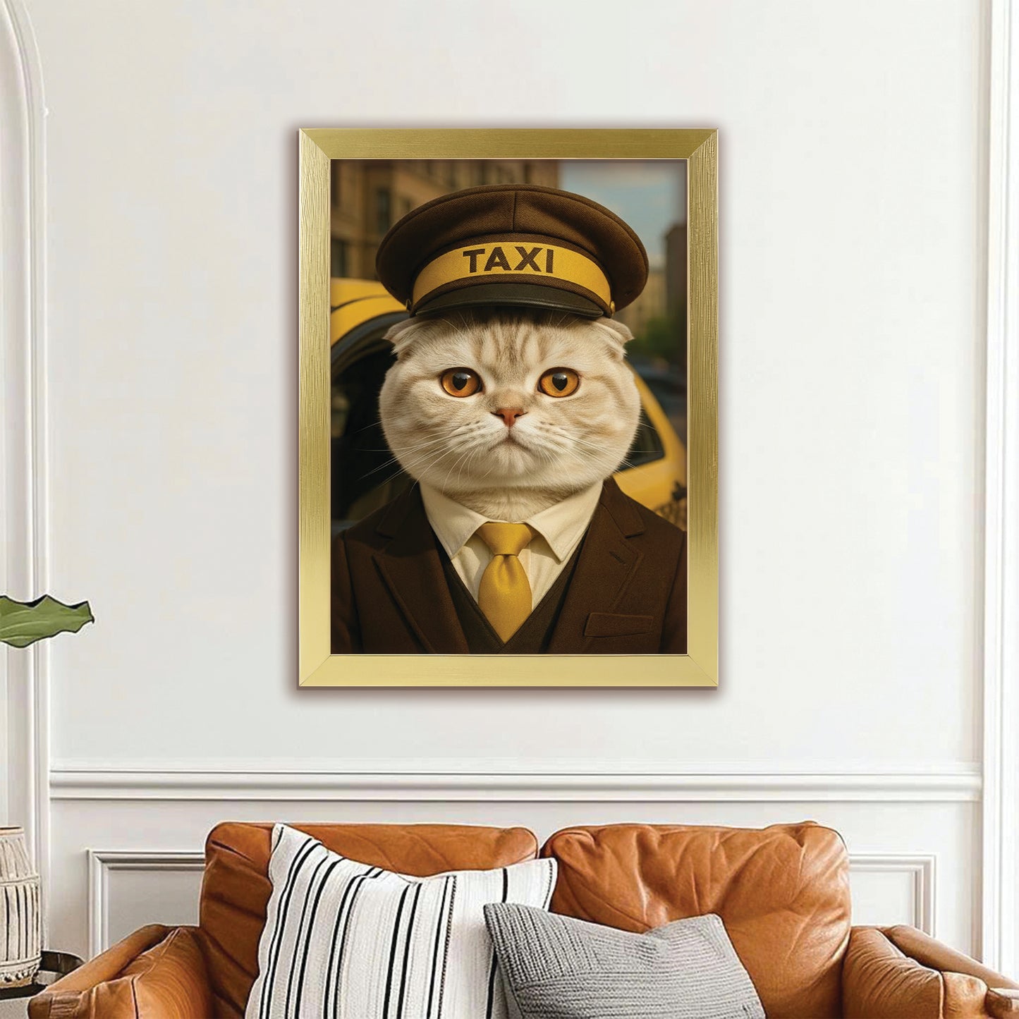 Custom Photo Taxi Driver Cat Canvas Framed Wall Art Gift For Cat Lovers