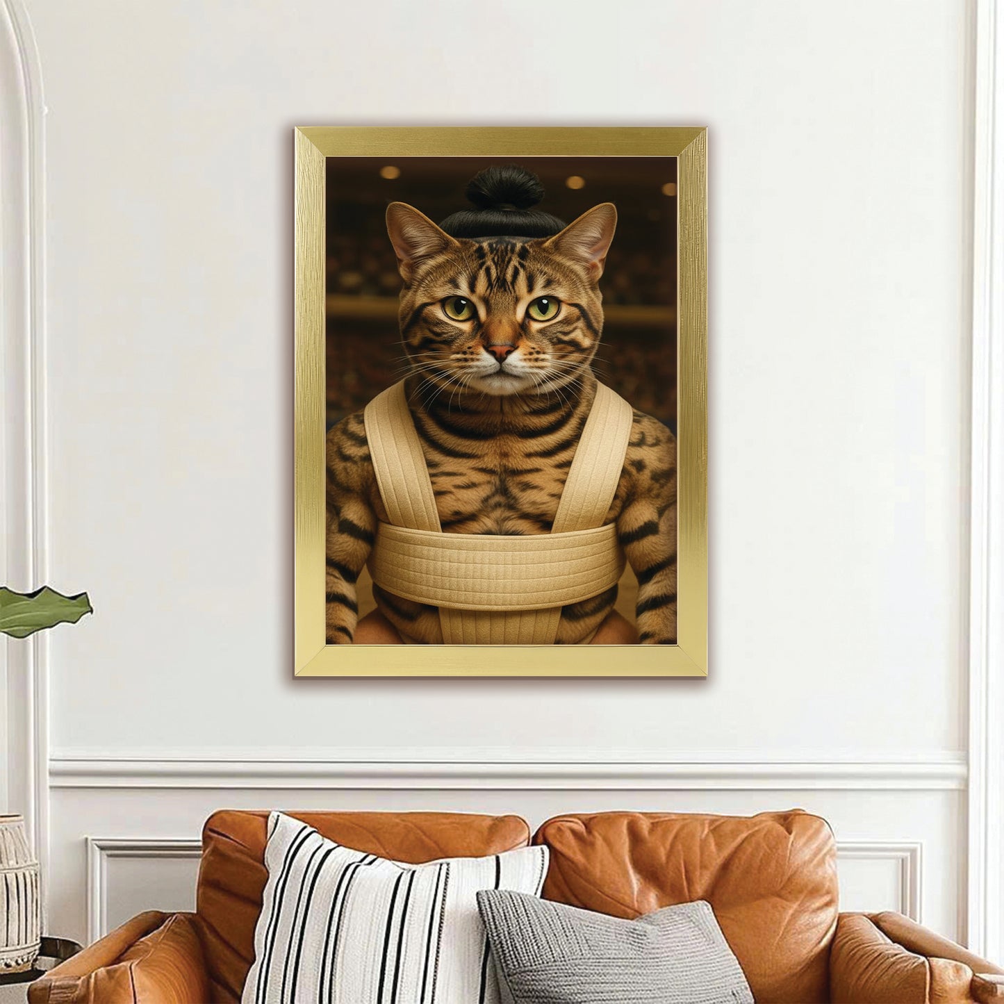 Custom Photo Sumo Cat Canvas Framed Wall Art Gift For Cat Lovers