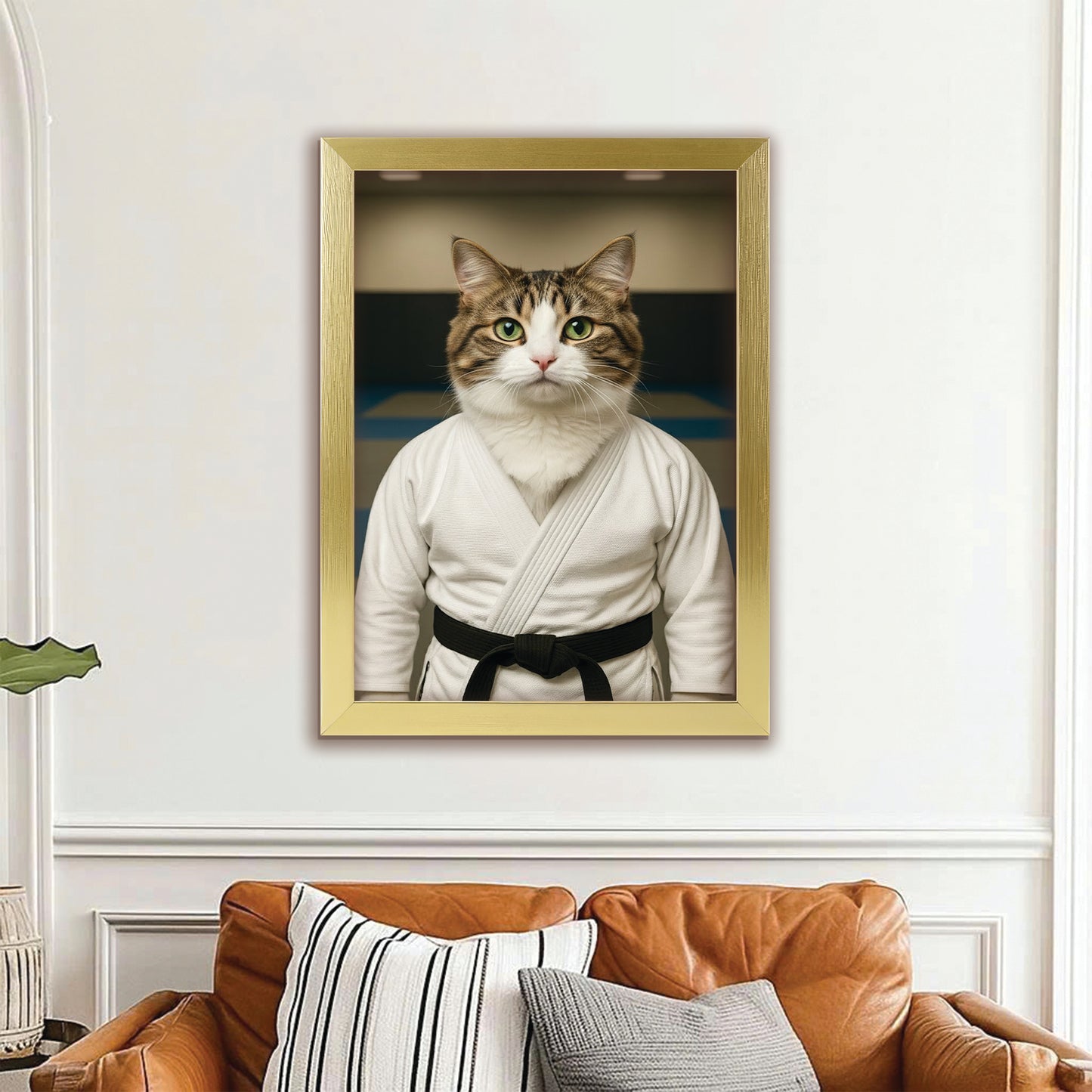 Custom Photo Jiu Jitsu Cat Canvas Framed Wall Art Gift For Cat Lovers
