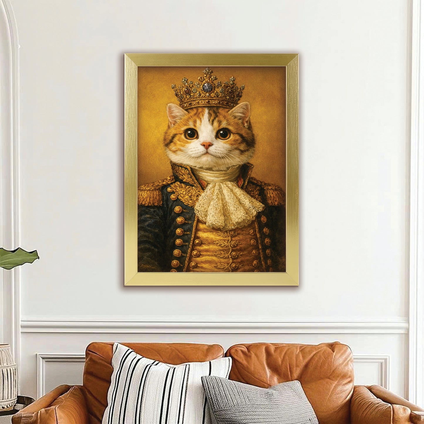 Custom Photo Cat King Royal Canvas Framed Wall Art Gift For Cat Lovers