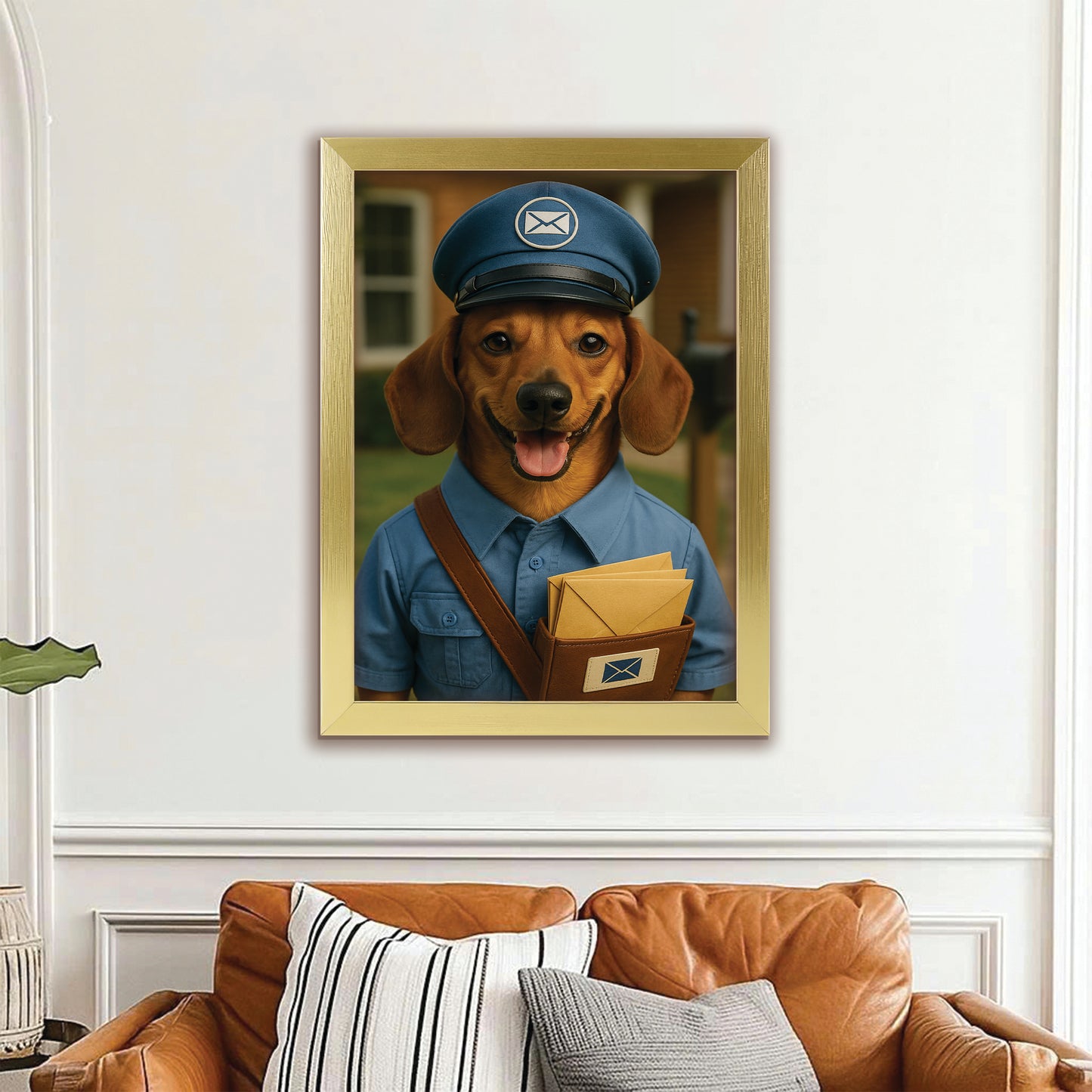 Custom Photo Mail Carrier Dog Canvas Framed Wall Art Gift For Dog Lovers