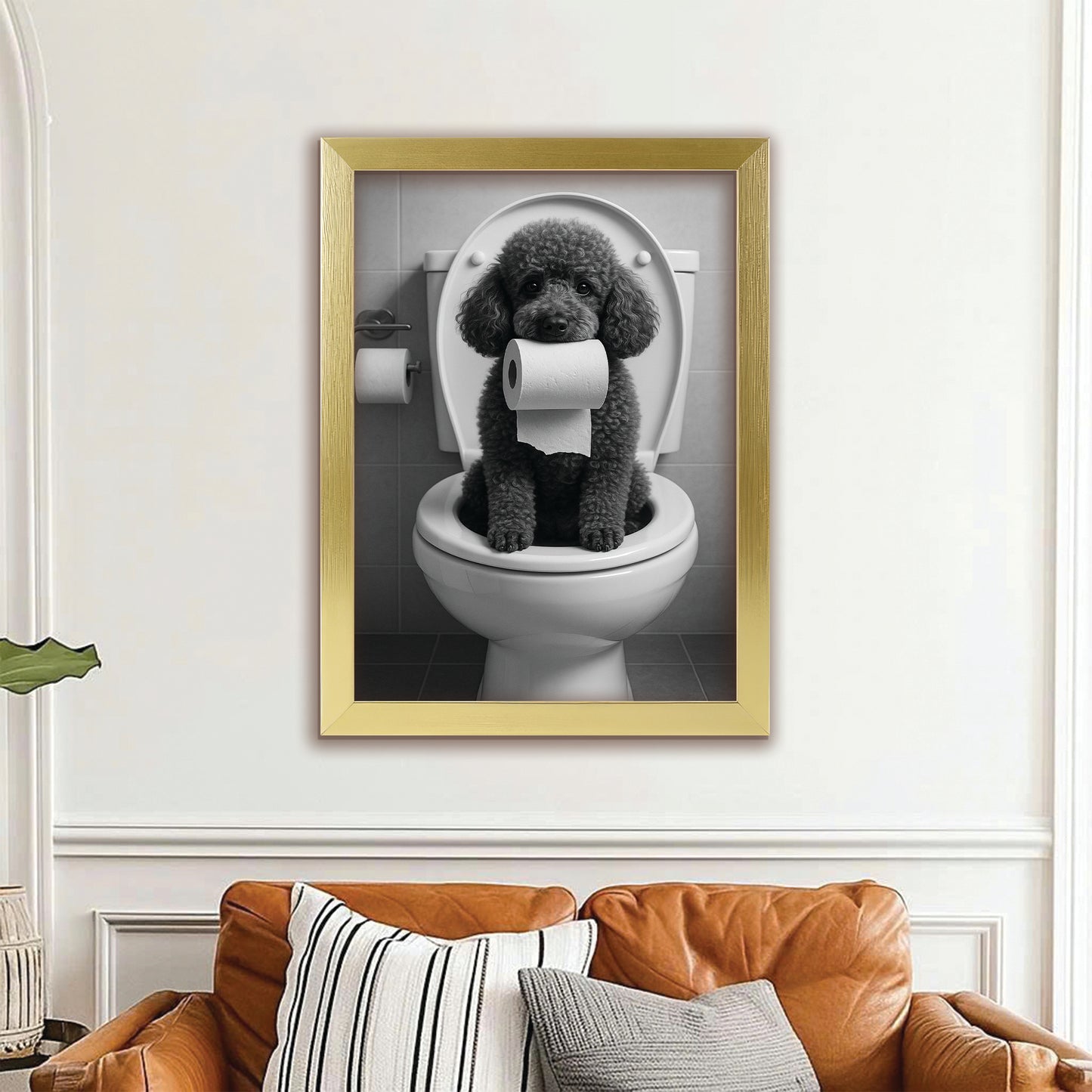 Custom Photo Dog Bathroom Style 5 Canvas Framed Wall Art Gift For Dog Lovers