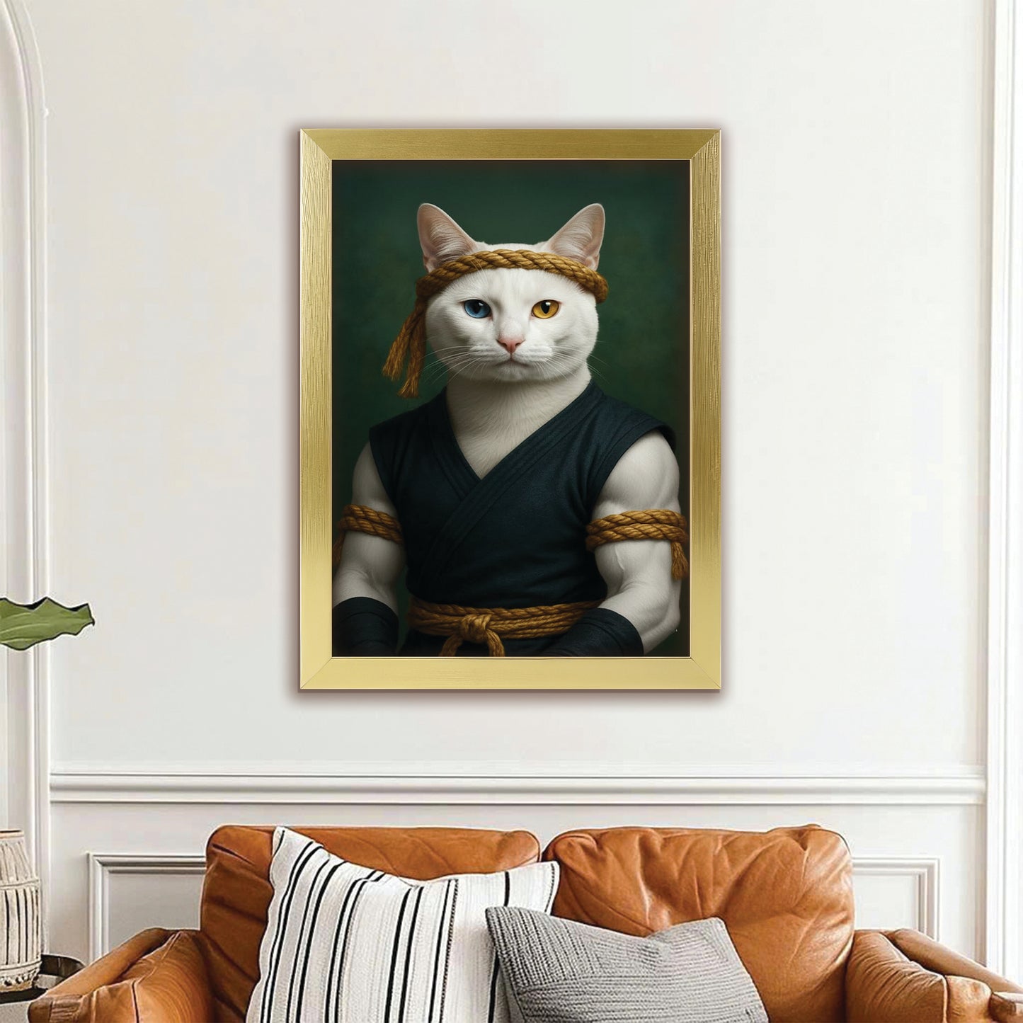 Custom Photo Fighter Warrior Art Cat Canvas Framed Wall Art Gift For Cat Lovers