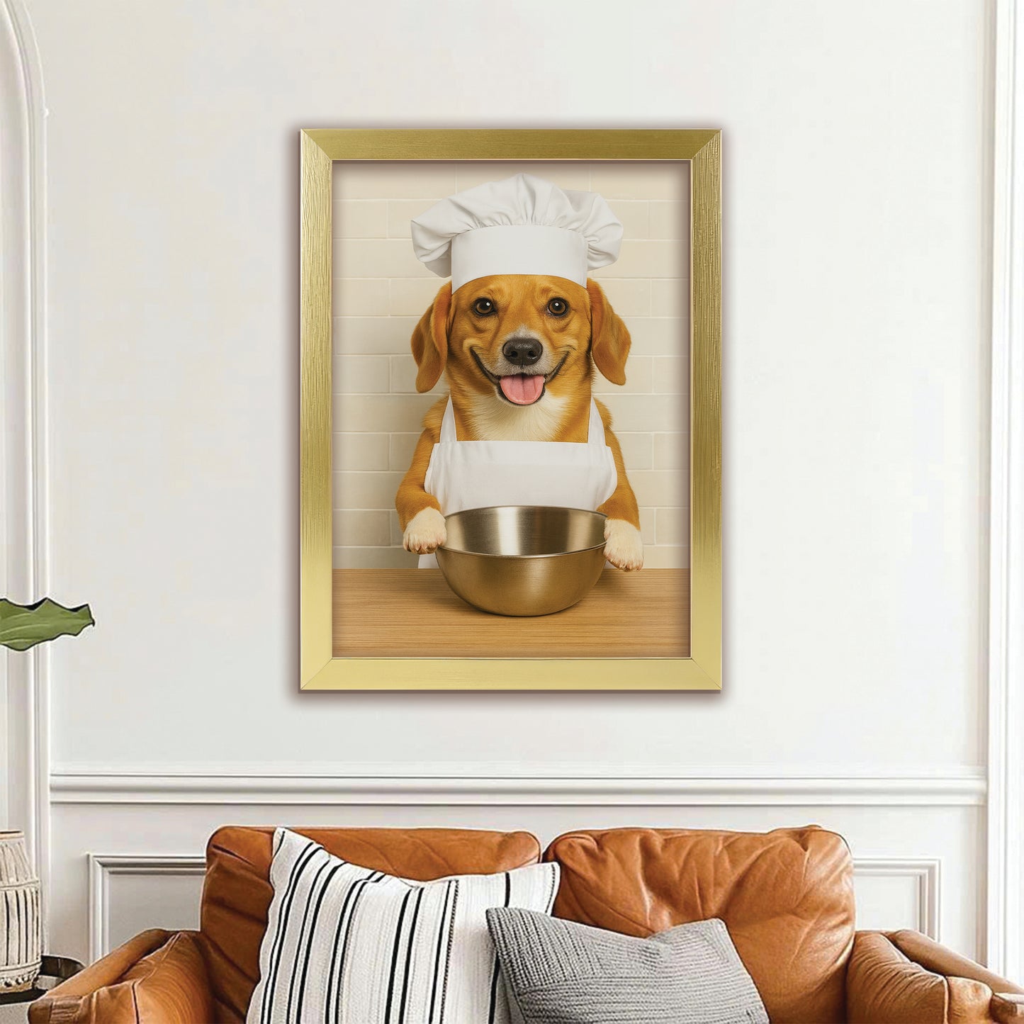 Custom Photo Dog Chef Canvas Framed Wall Art Gift For Dog Lovers