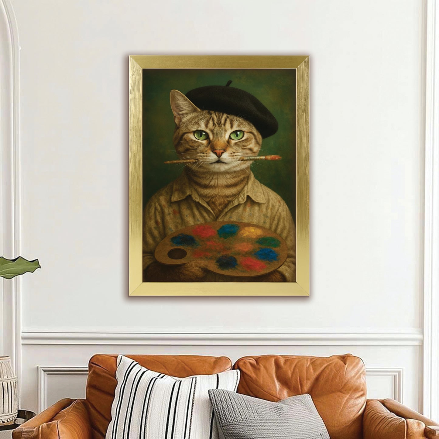 Custom Photo Artist Cat Canvas Framed Wall Art Gift For Cat Lovers