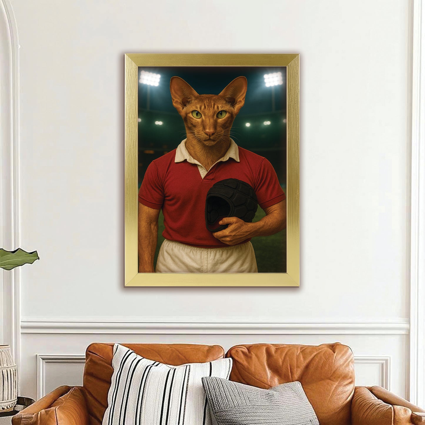 Custom Photo Rugby Player 2 Cat Canvas Framed Wall Art Gift For Cat Lovers