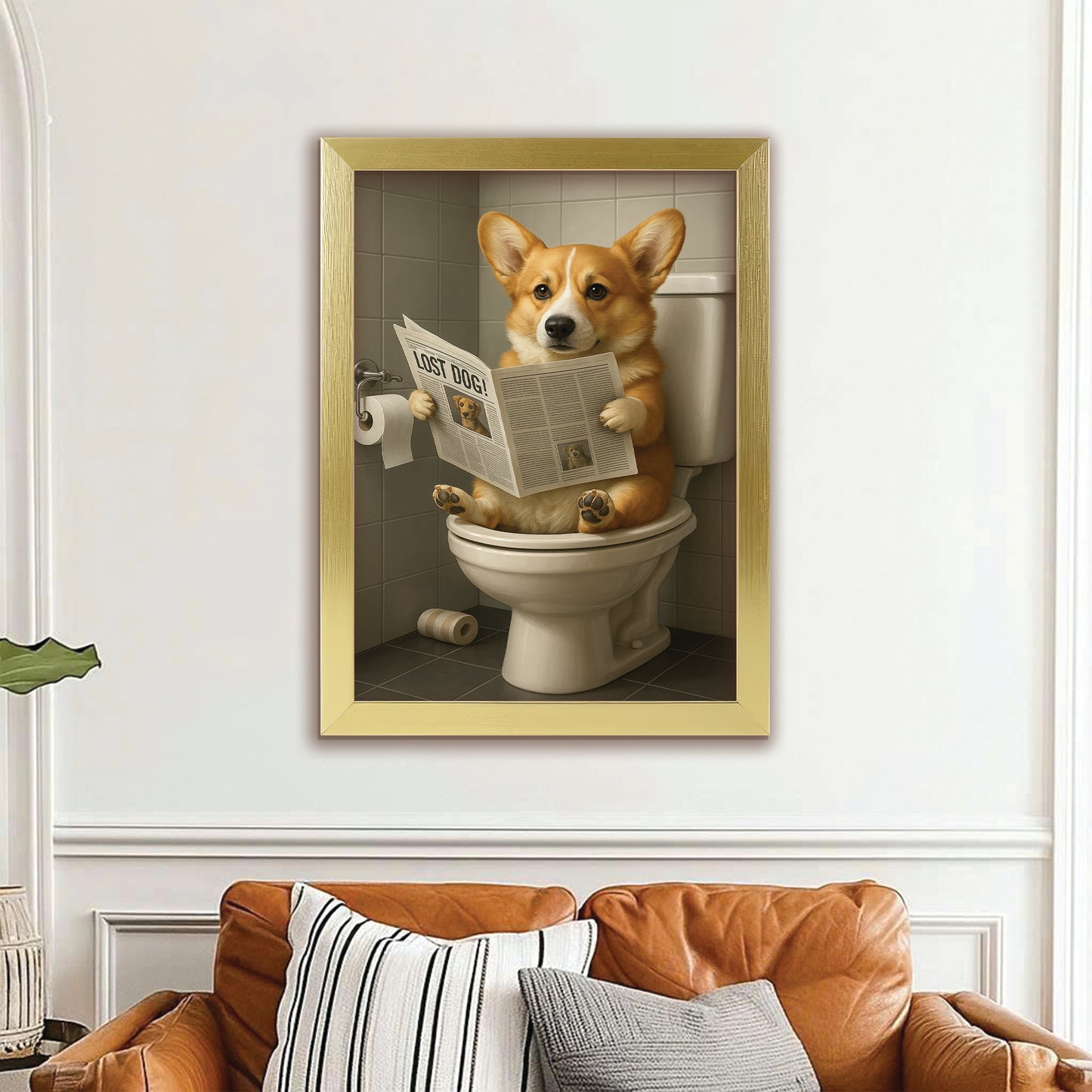 Custom Photo Bathroom Dog Canvas Framed Wall Art Gift For Dog Lovers