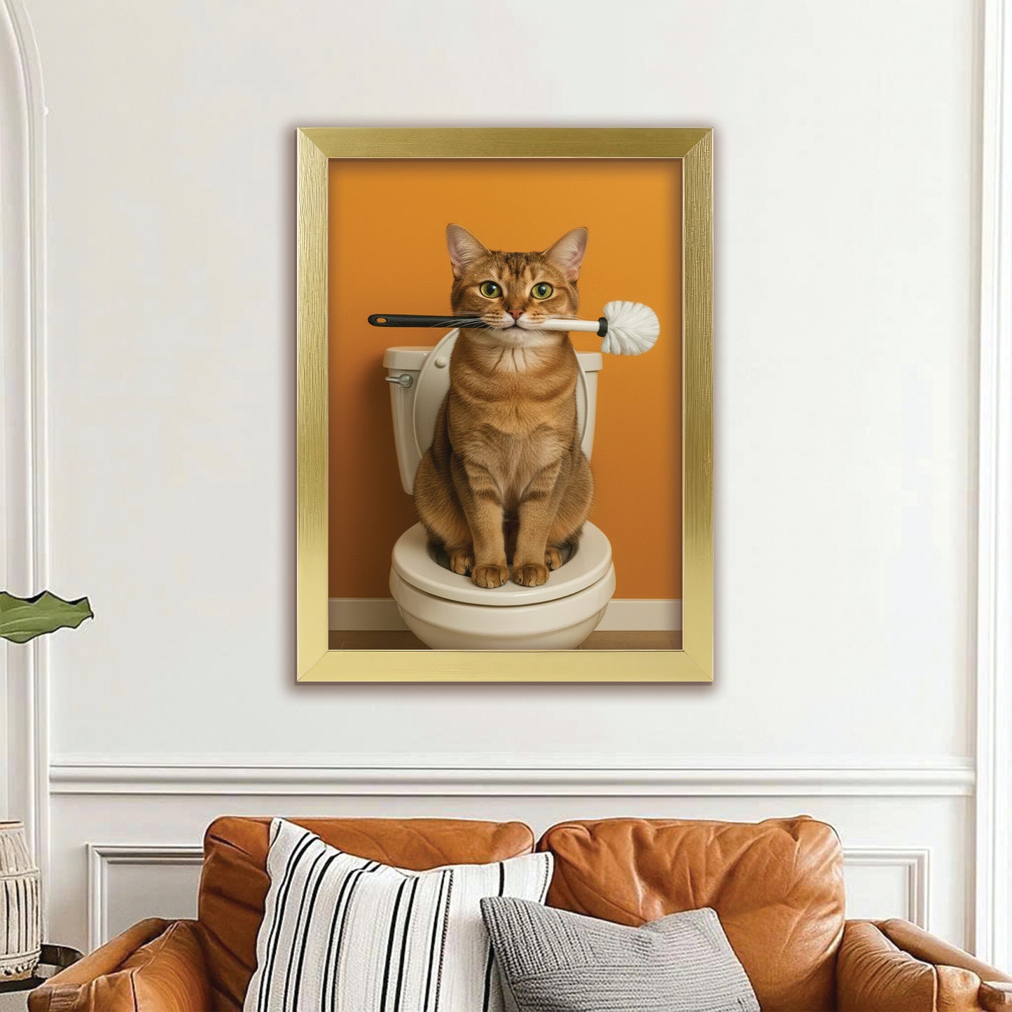 Custom Photo Cat Bathroom Style 31 Canvas Framed Wall Art Gift For Cat Lovers