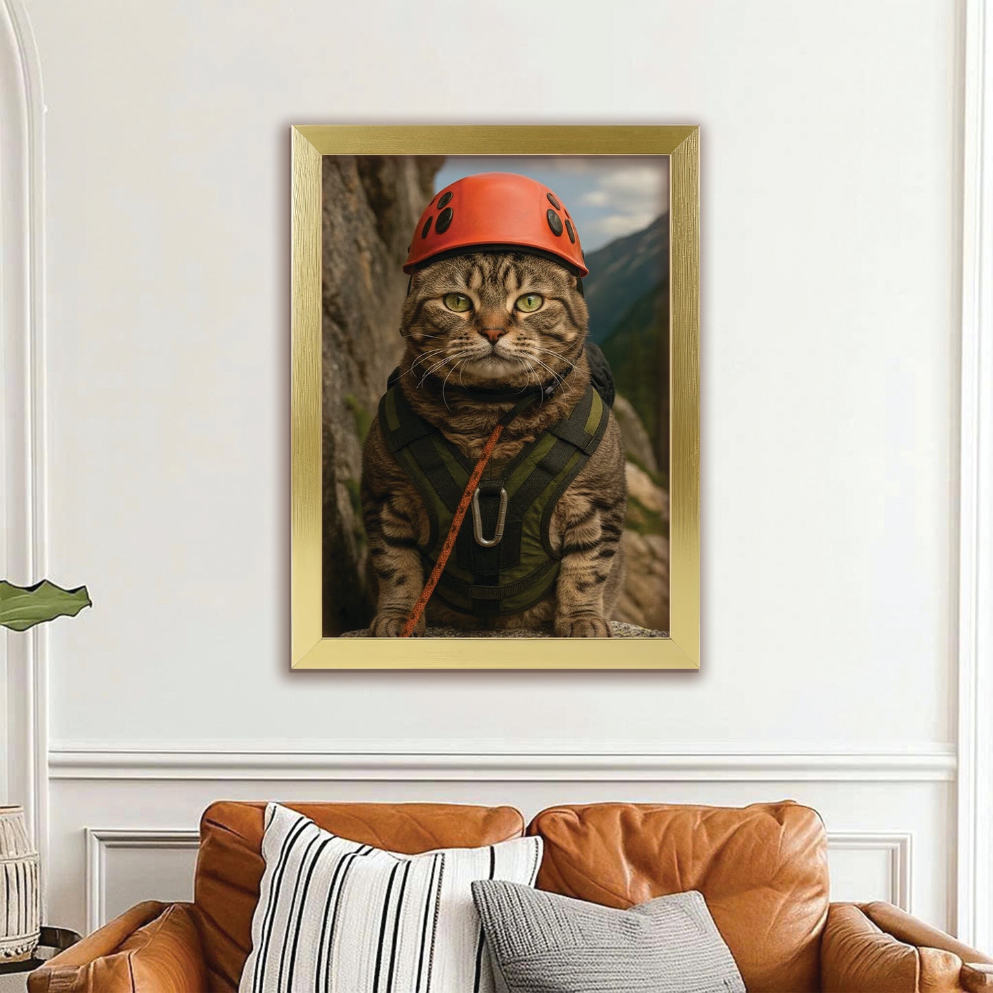 Custom Photo Rock Climber Cat Canvas Framed Wall Art Gift For Cat Lover