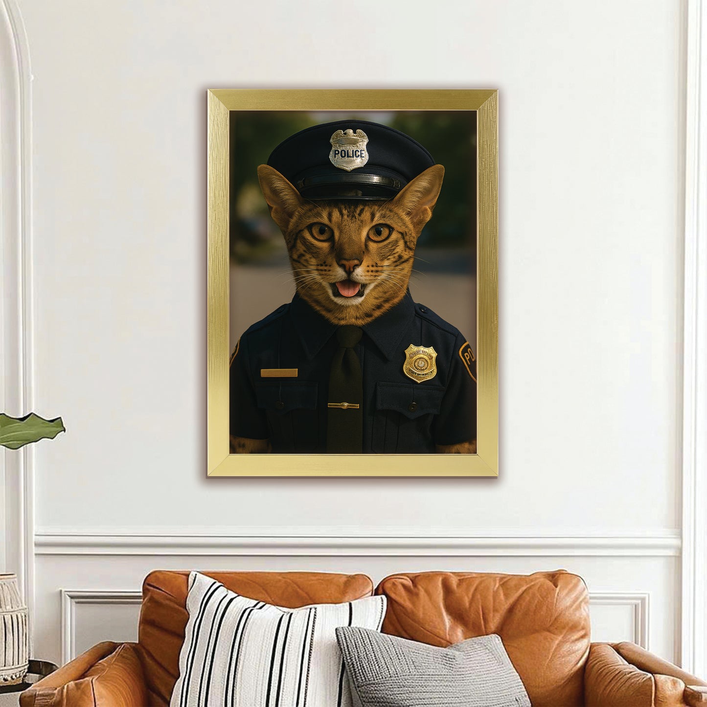 Custom Photo Police 2 Cat Canvas Framed Wall Art Gift For Cat Lovers