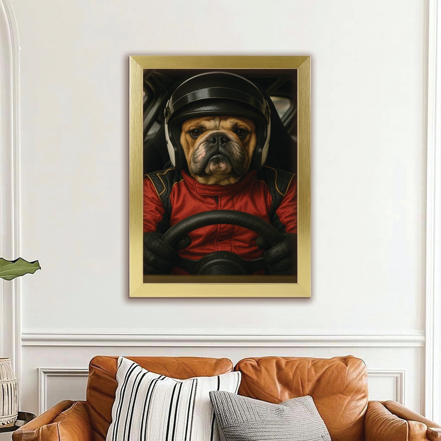 Custom Photo Racing Driver Dog Canvas Framed Wall Art Gift For Dog Lovers