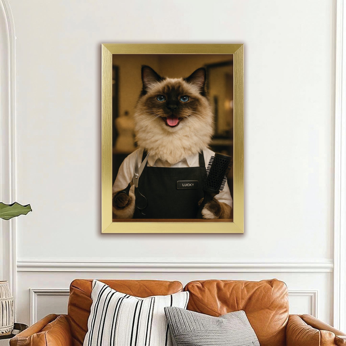 Custom Photo Hair Stylist Cat Canvas Framed Wall Art Gift For Cat Lovers