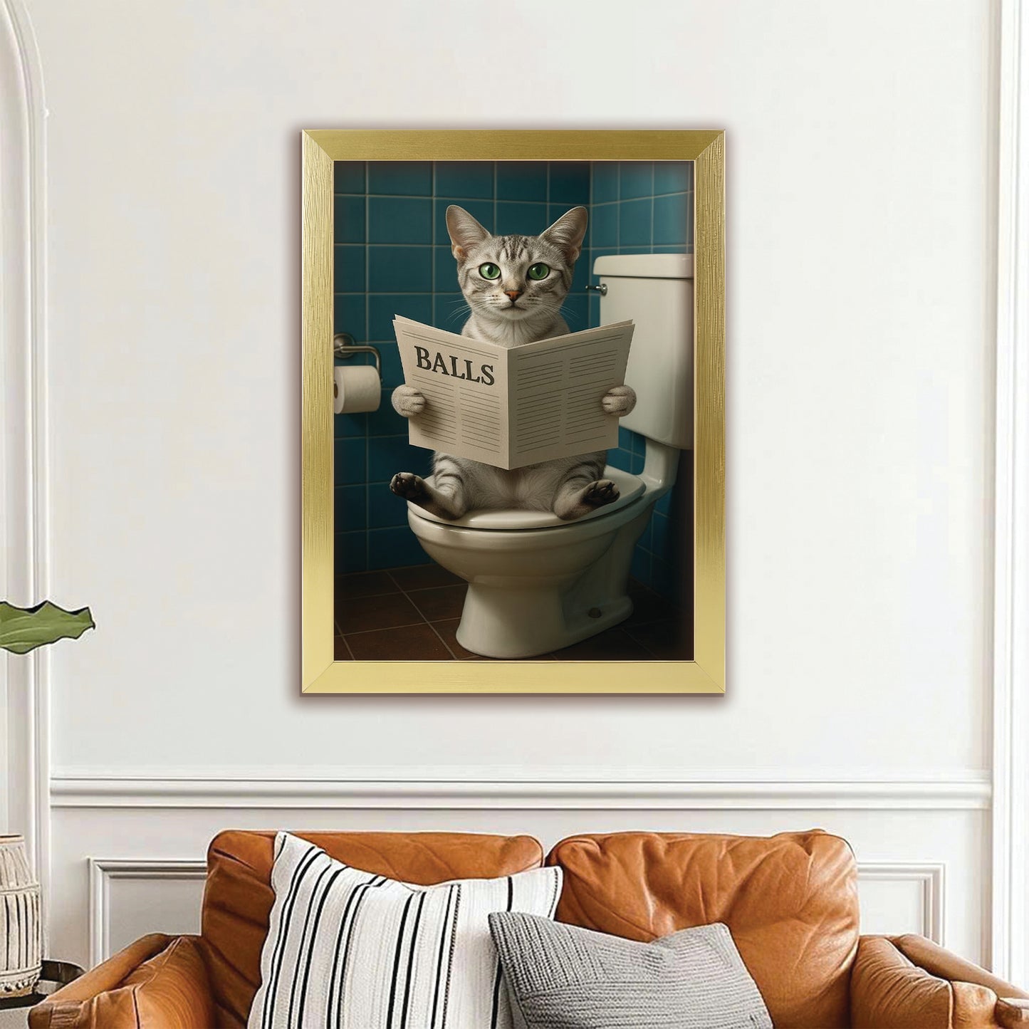 Custom Photo Cat Bathroom Style 7 Canvas Framed Wall Art Gift For Cat Lovers