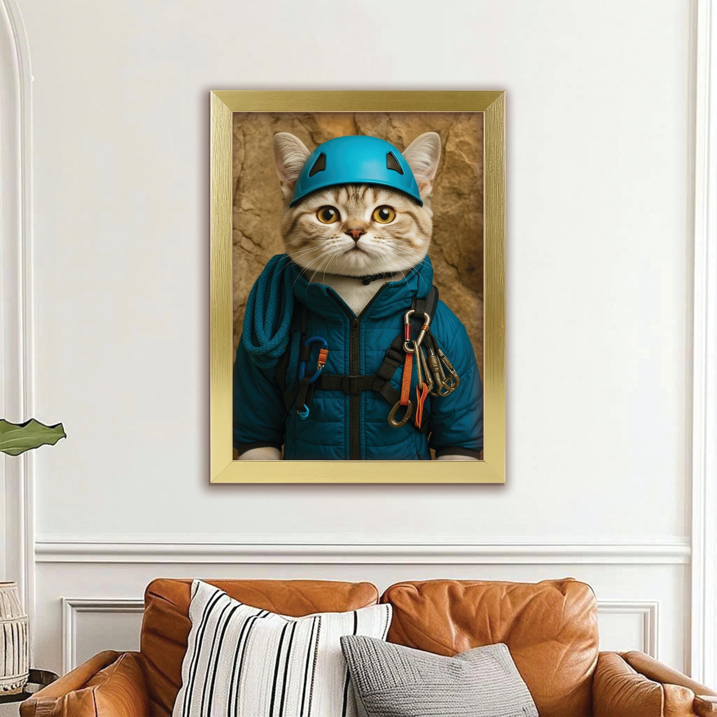 Custom Photo Climber Cat Canvas Framed Wall Art Gift For Cat Lovers