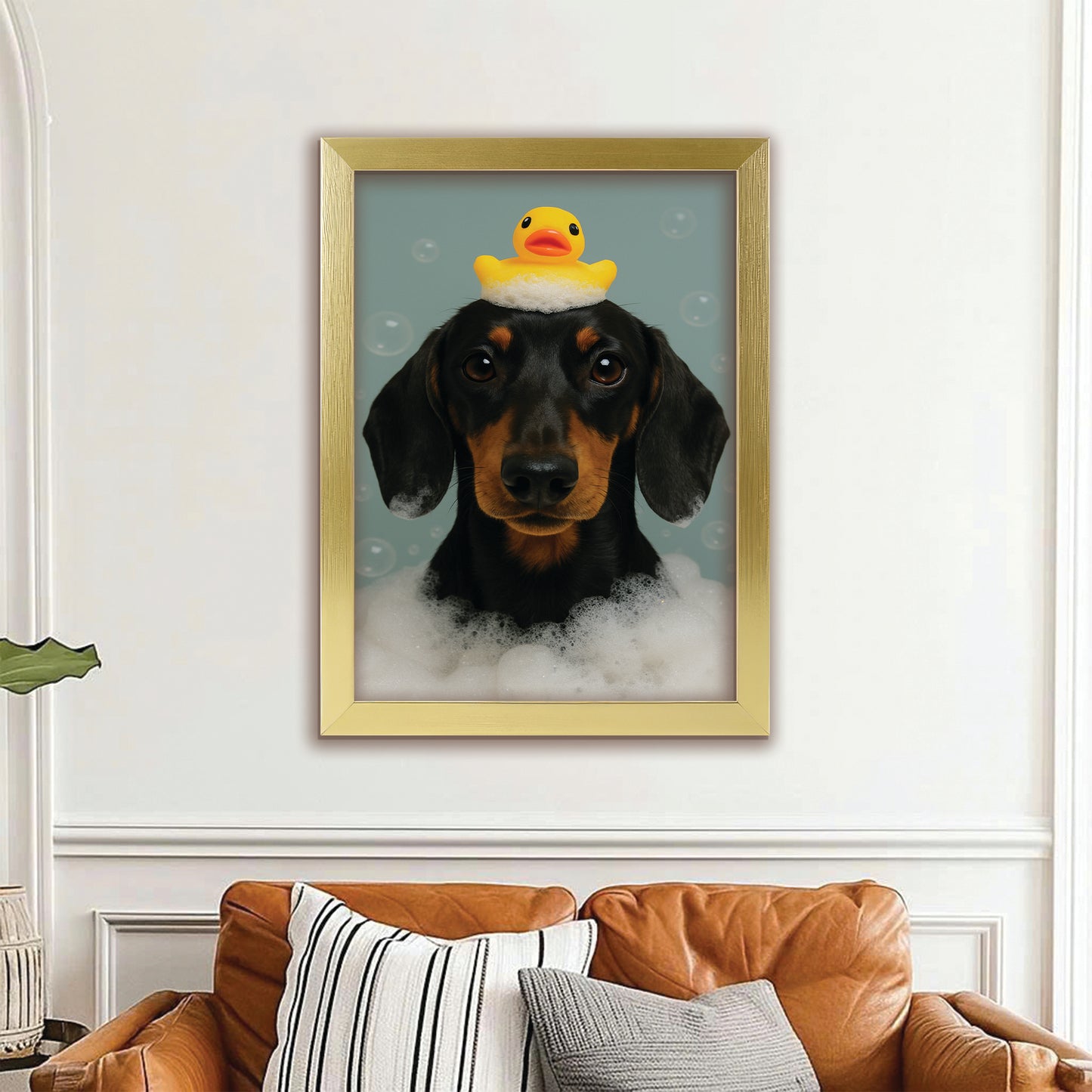 Custom Dog In Bathtub With Duck Toy Canvas Framed Wall Art