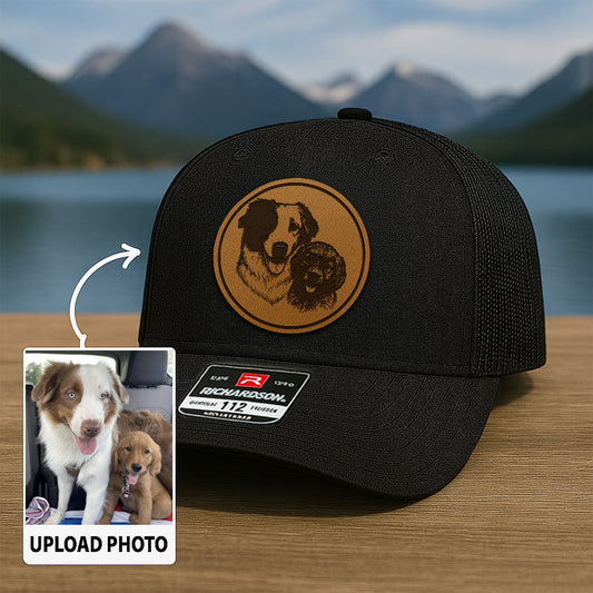Custom Dog Photo Trucker Hat | Personalized Dog Photo Leather Patch Hat | Dog Memorial Gifts TNGANSP019