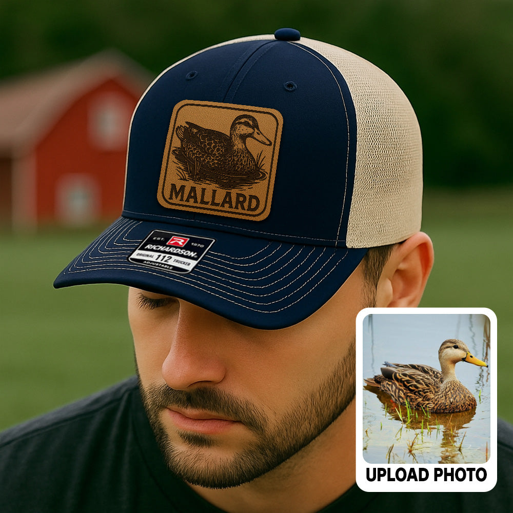 Personalized Duck Photo Leather Patch Hat | Custom Farm Photo Trucker Hat | Farm Leather Patch Hat THUC99