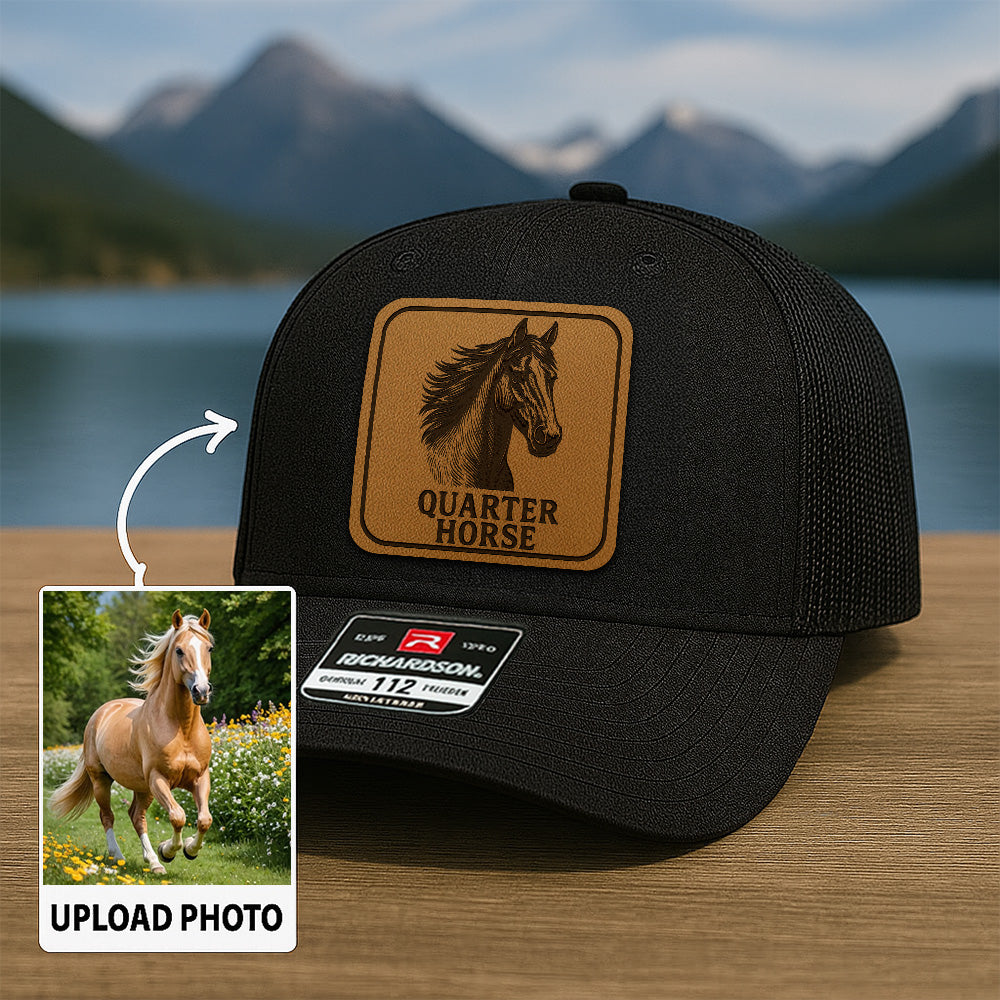 Personalized Horse Photo Leather Patch Hat | Custom Horse Photo Trucker Hat | Gift for Pet Owners THUC99P13