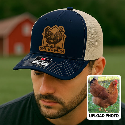Personalized Chicken Photo Leather Patch Hat | Custom Farm Photo Trucker Hat | Farm Leather Patch Hat THUC99