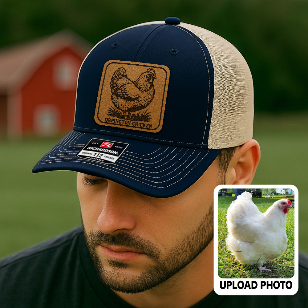 Personalized Chicken Photo Leather Patch Hat | Custom Farm Trucker Hat | Gift For Farm Lover THUC99