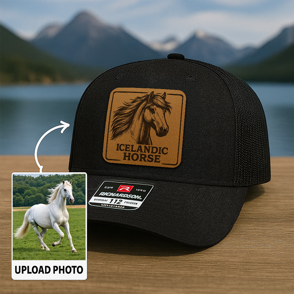 Personalized Horse Photo Leather Patch Hat | Custom Pet Photo Trucker Hat | Horse Lovers Gift THUC99P03