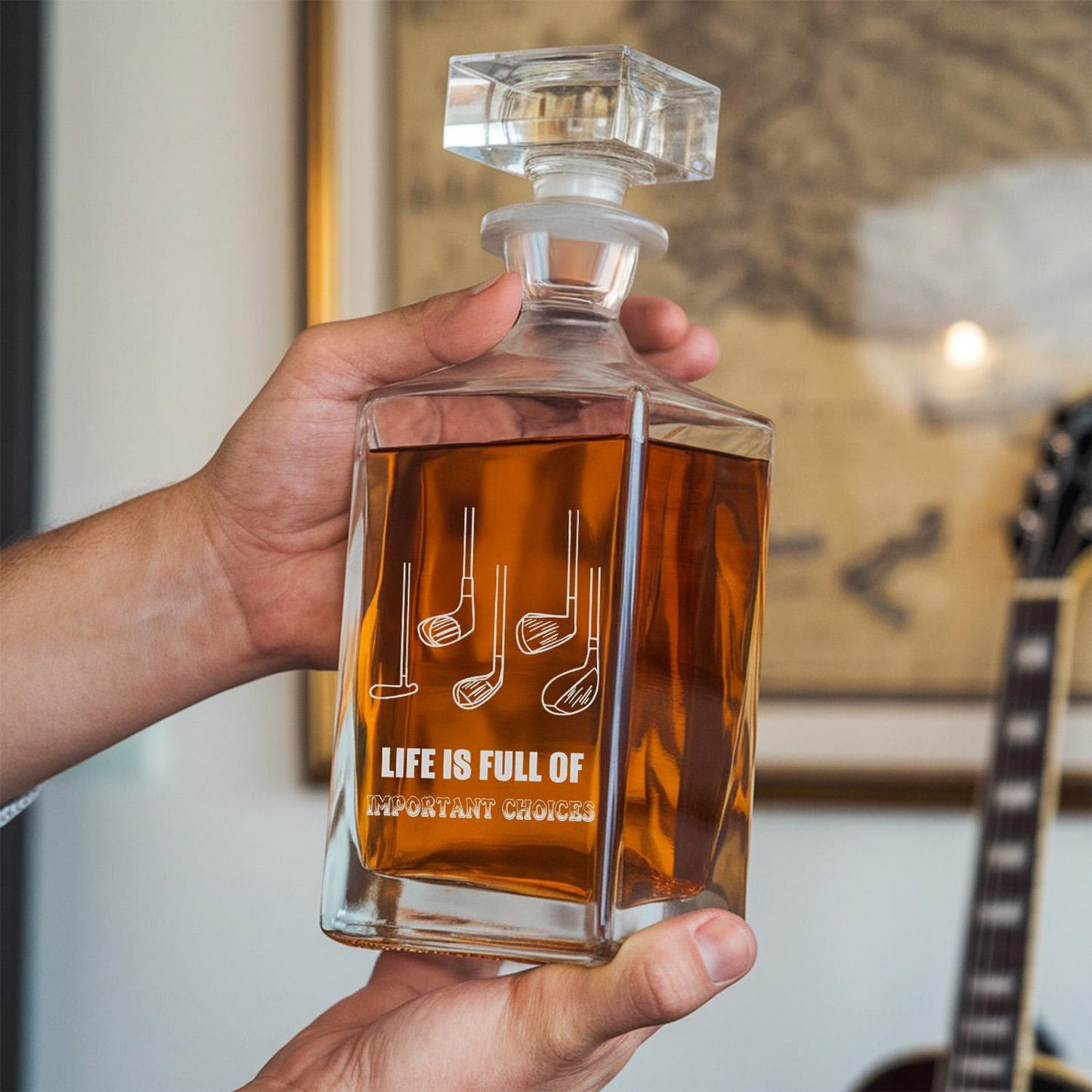 Funny Golf Life Is Full Of Important Choices Decanter With Glass | Engraved Gift For Retirement