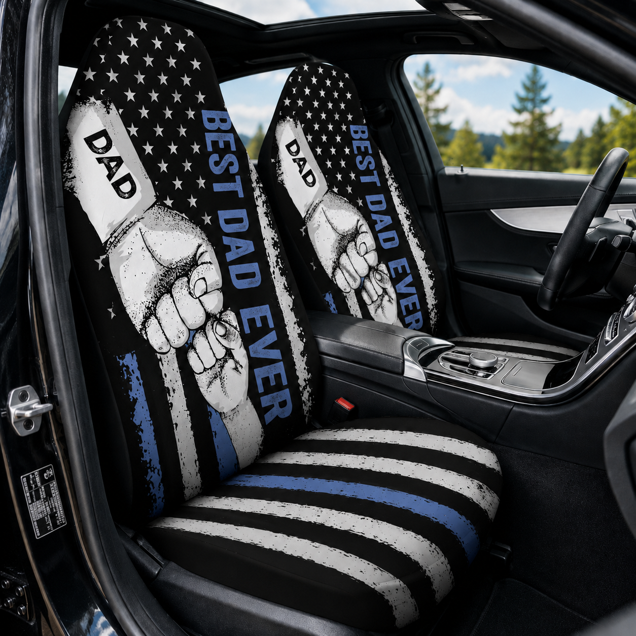 Personalized Best Dad Ever Portrait Car Seat Cover, Custom Dad Seat Protector, Gift For Dad TOM99