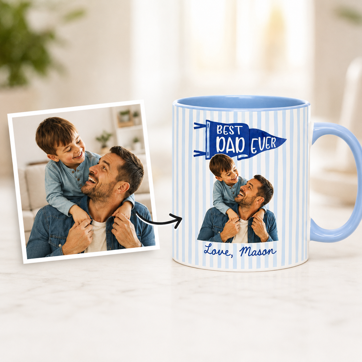 Custom Photo Best Dad Ever Mug, Personalized Mug Mug For Husband Dad Grandfather TOM99