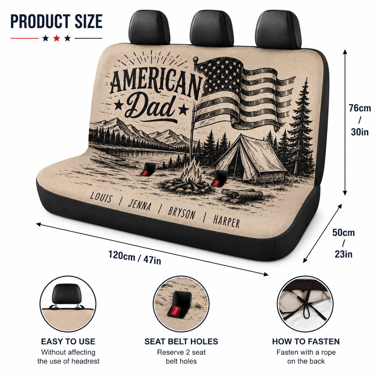 Personalized American Dad Car Rear Seat Cover, Custom Back Seat Protector For Dad, Gift For Dad TOM99