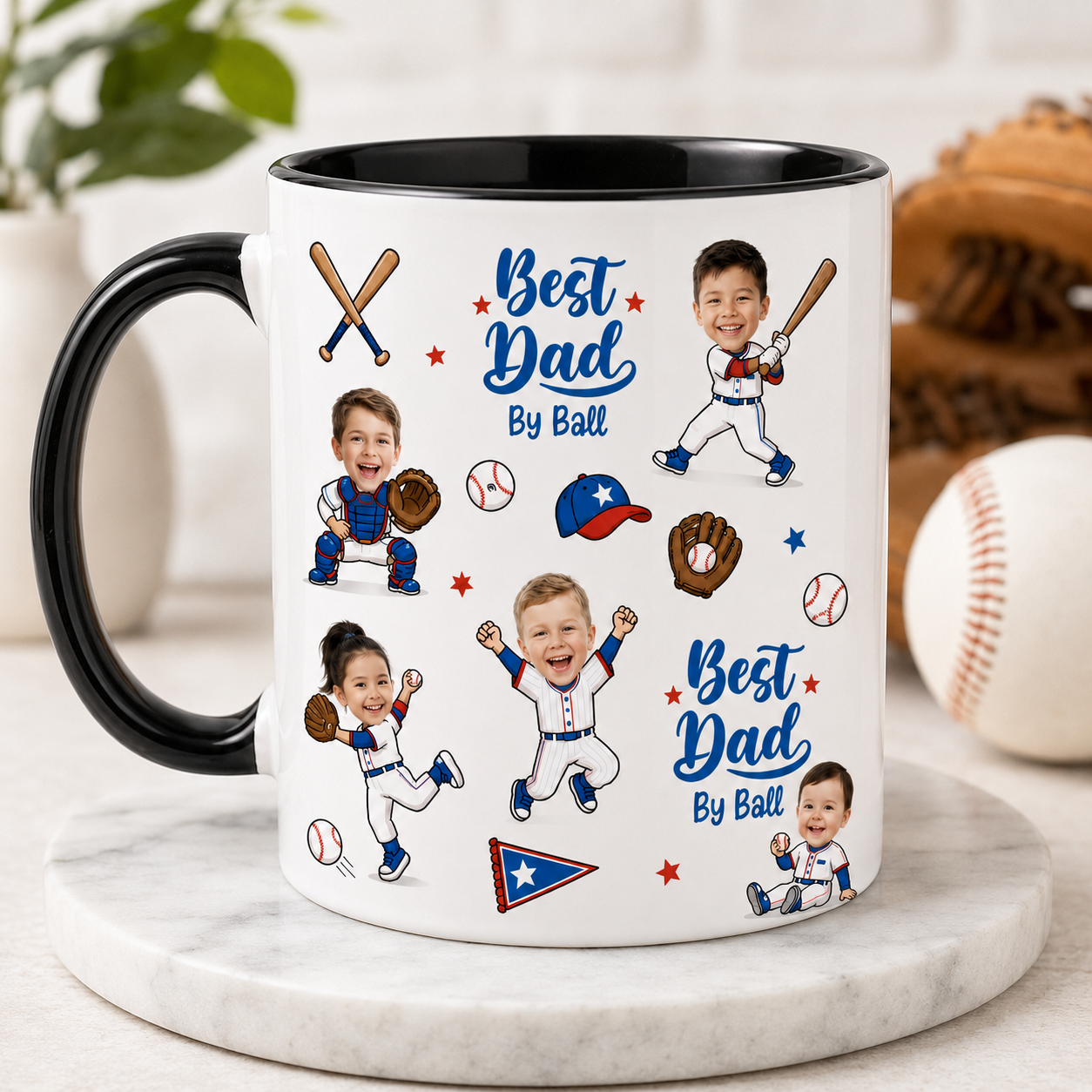Custom Photo Best Dad By Ball Mug, Personalized Mug Mug For Husband Dad Grandfather TOM99
