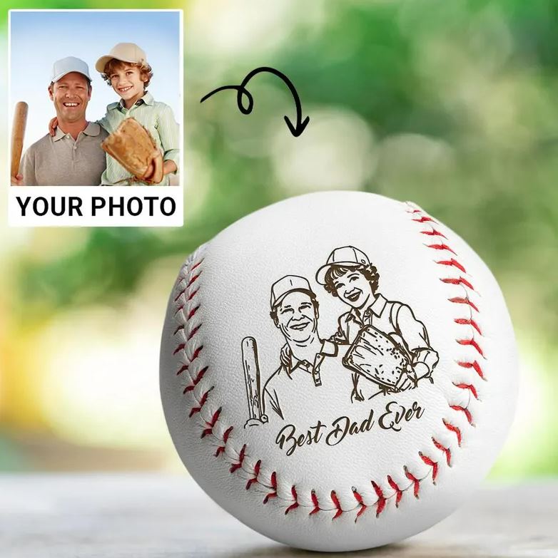 Personalized Engraved Baseball With Photo | Custom Baseball Gift For Dad | Best Dad Ever Gift