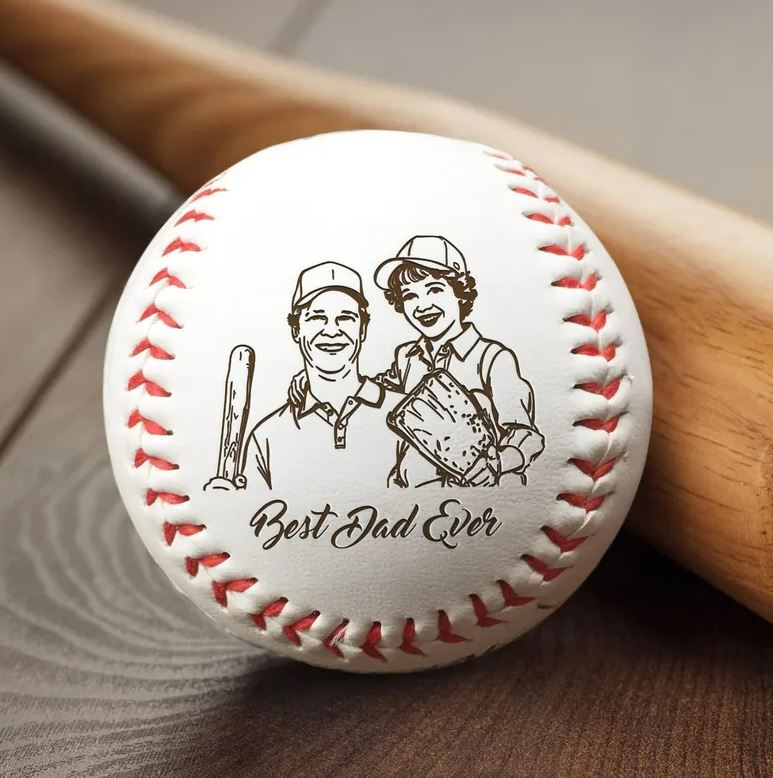 Personalized Engraved Baseball With Photo | Custom Baseball Gift For Dad | Best Dad Ever Gift