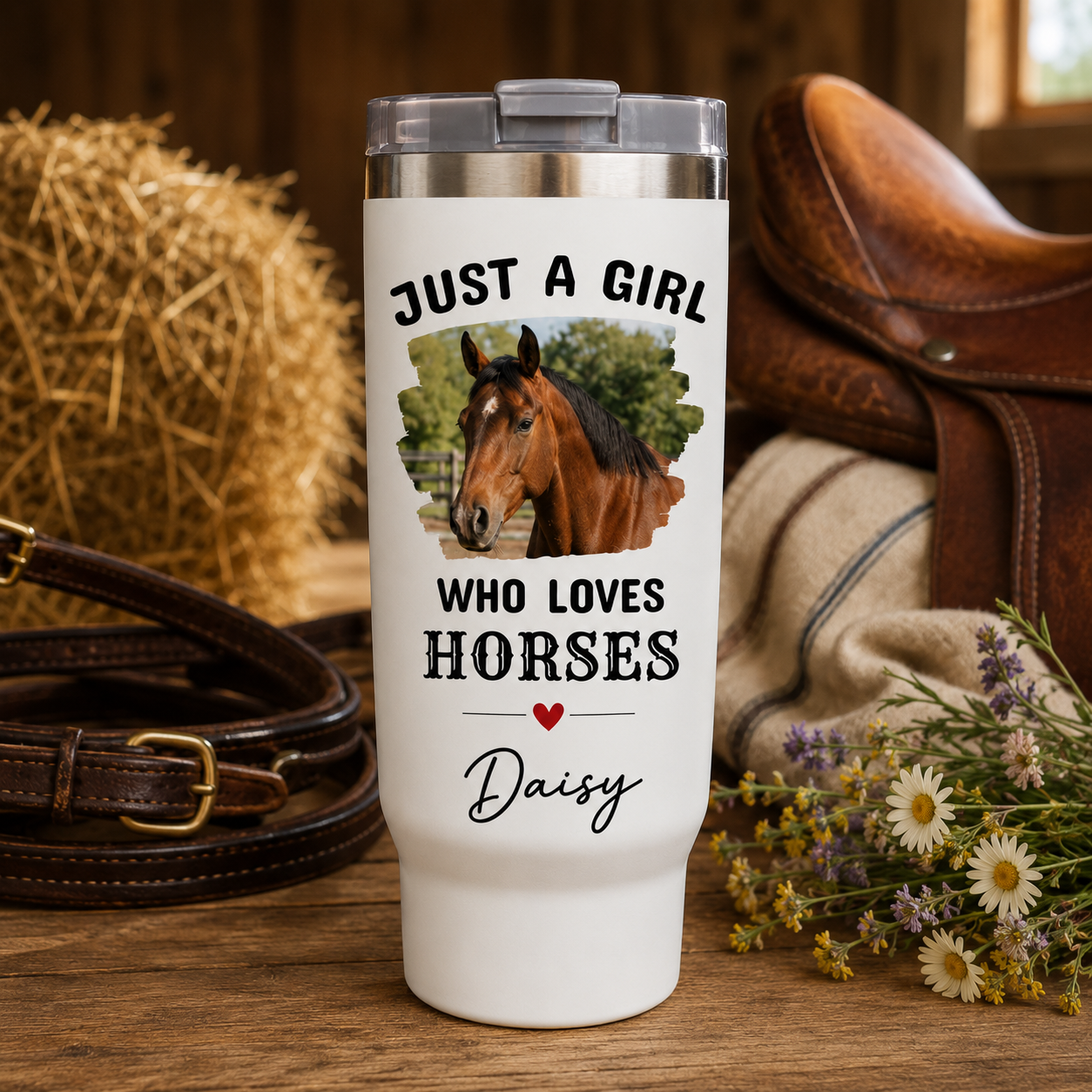 Custom Photo Just A Girl Horse 30oz Tumbler | Gift For Horse Lovers | Pet Lover Gifts TOM99