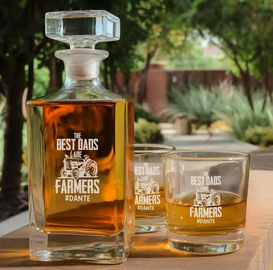 Personalized Best Dads Are Farmers Whiskey Glass And Decanter Set | Best Gift For Dad | Father's Day Gifts