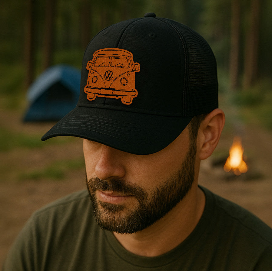 Custom Retro Van Trucker Hat – Yellow VW Camper Patch – Richardson 112 Vanlife Mesh Cap VHA163