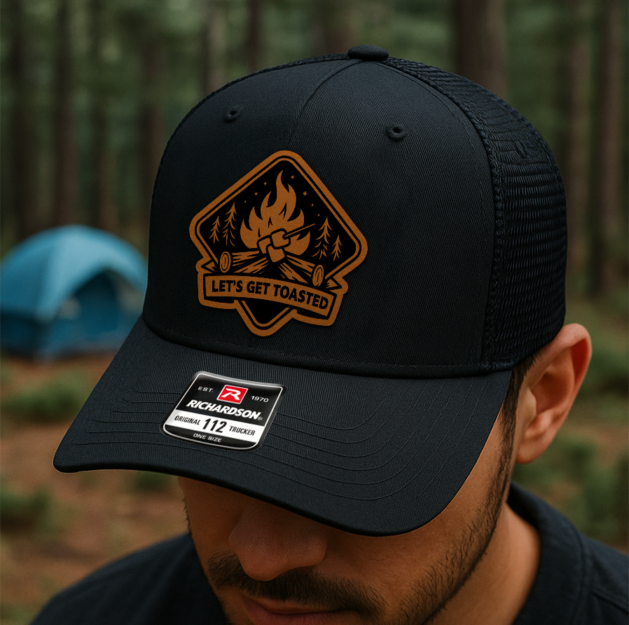 Custom “Let’s Get Toasted” Trucker Hat – Funny Marshmallow Campfire Cap – Richardson 112 Camping Hat VHA163