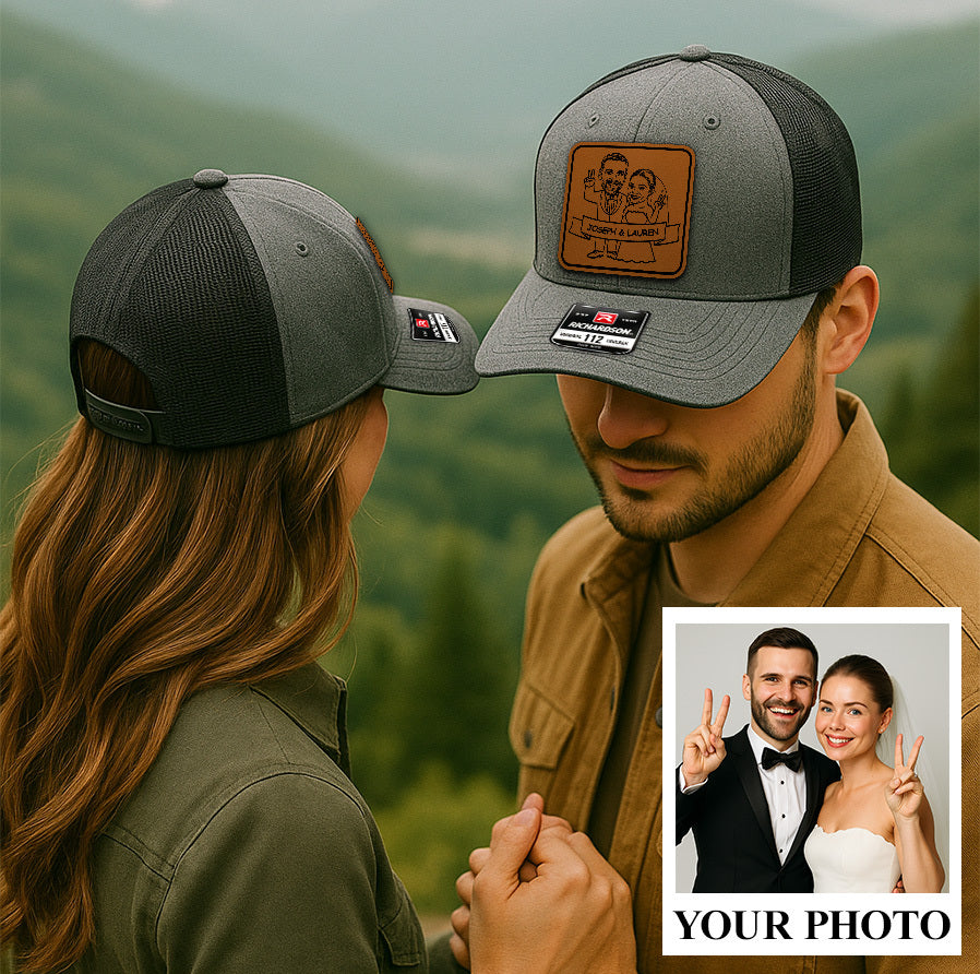 Custom Photo Wedding Trucker Hat – Custom Caricature Hat with Couple’s Name, Unique Bride & Groom Gift VHA163