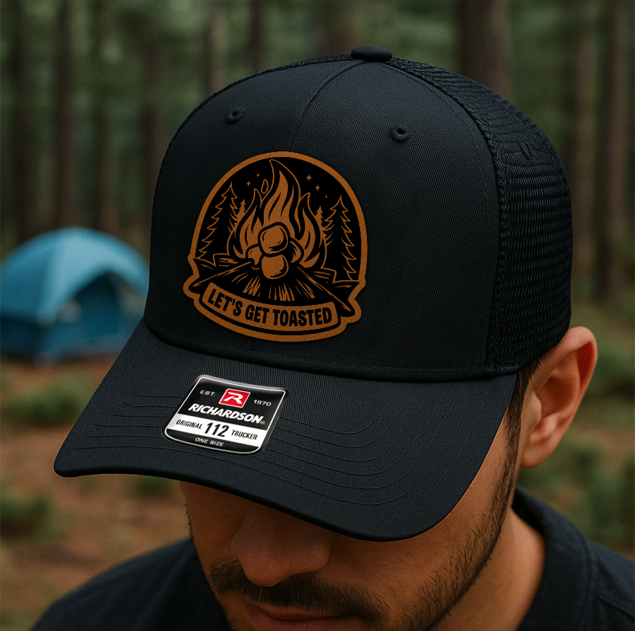 Custom “Let’s Get Toasted” Trucker Hat – Funny Camping Bonfire Cap – Richardson 112 Marshmallow Camp Hat VHA163